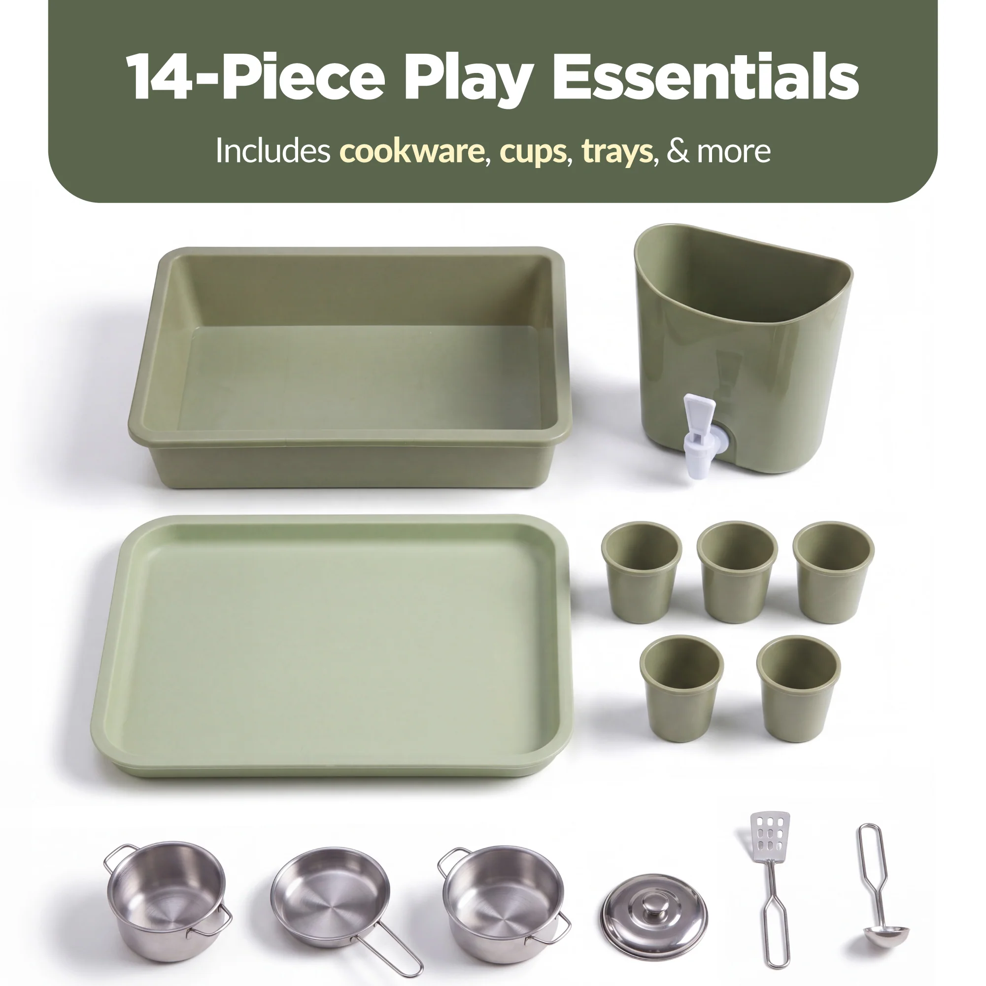 Deluxe Wooden Outdoor Mud Kitchen w/ Canopy, Sink, Faucet & 14pc Accessories - Image 8