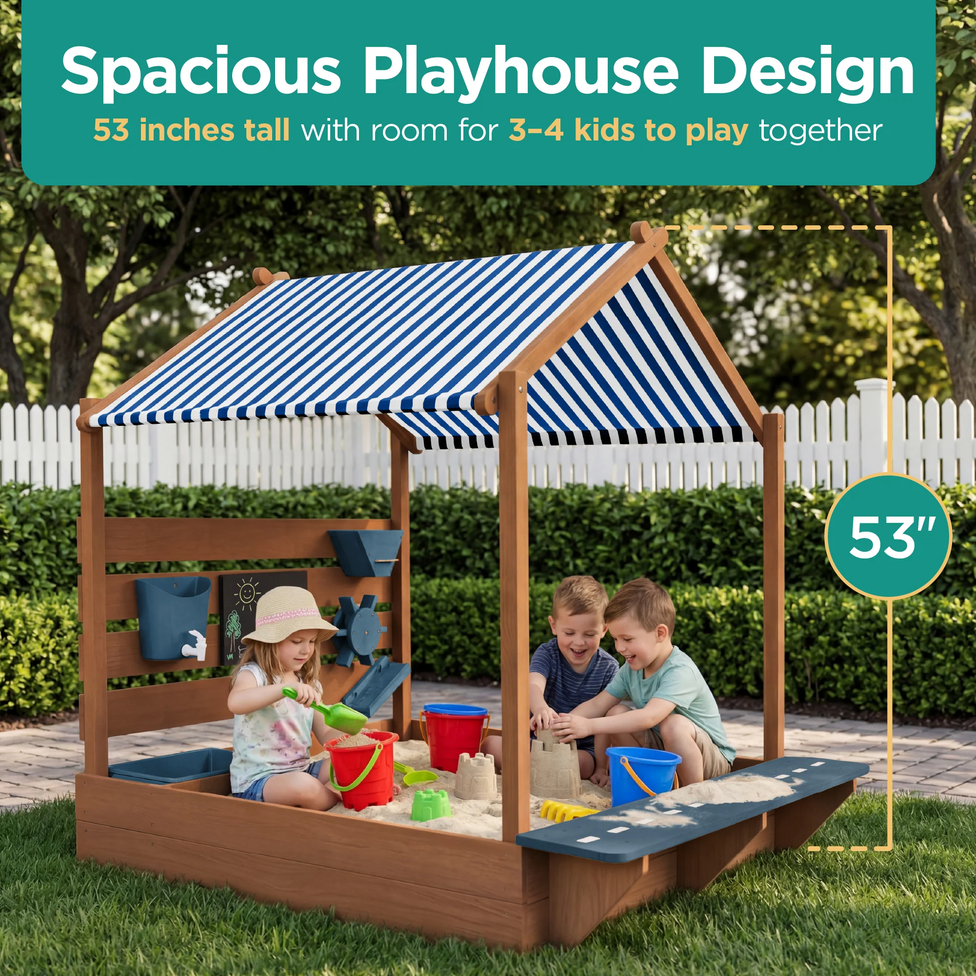 Deluxe Wooden Sandbox with Canopy & Water Table for Kids - Image 12