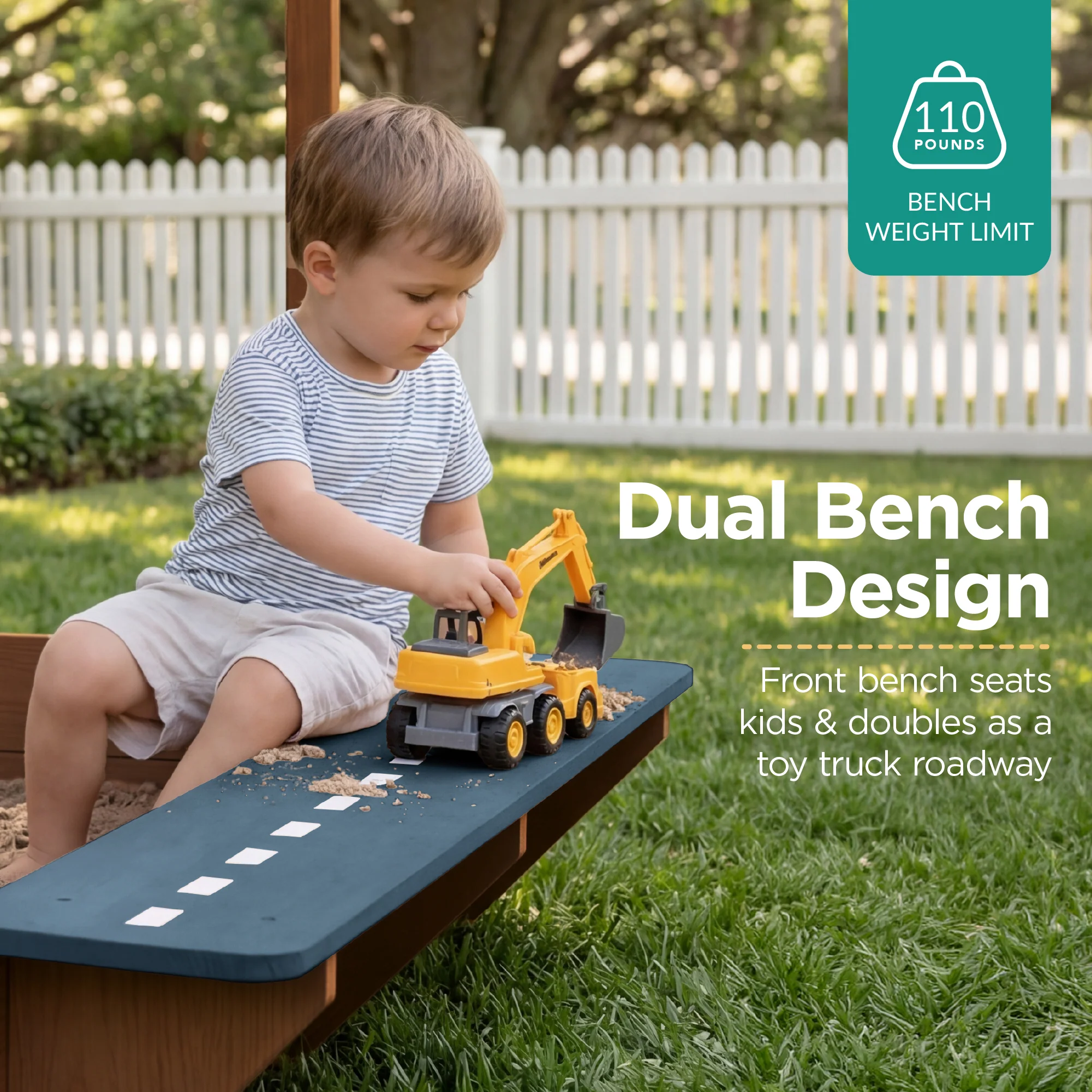 Deluxe Wooden Sandbox with Canopy & Water Table for Kids - Image 15
