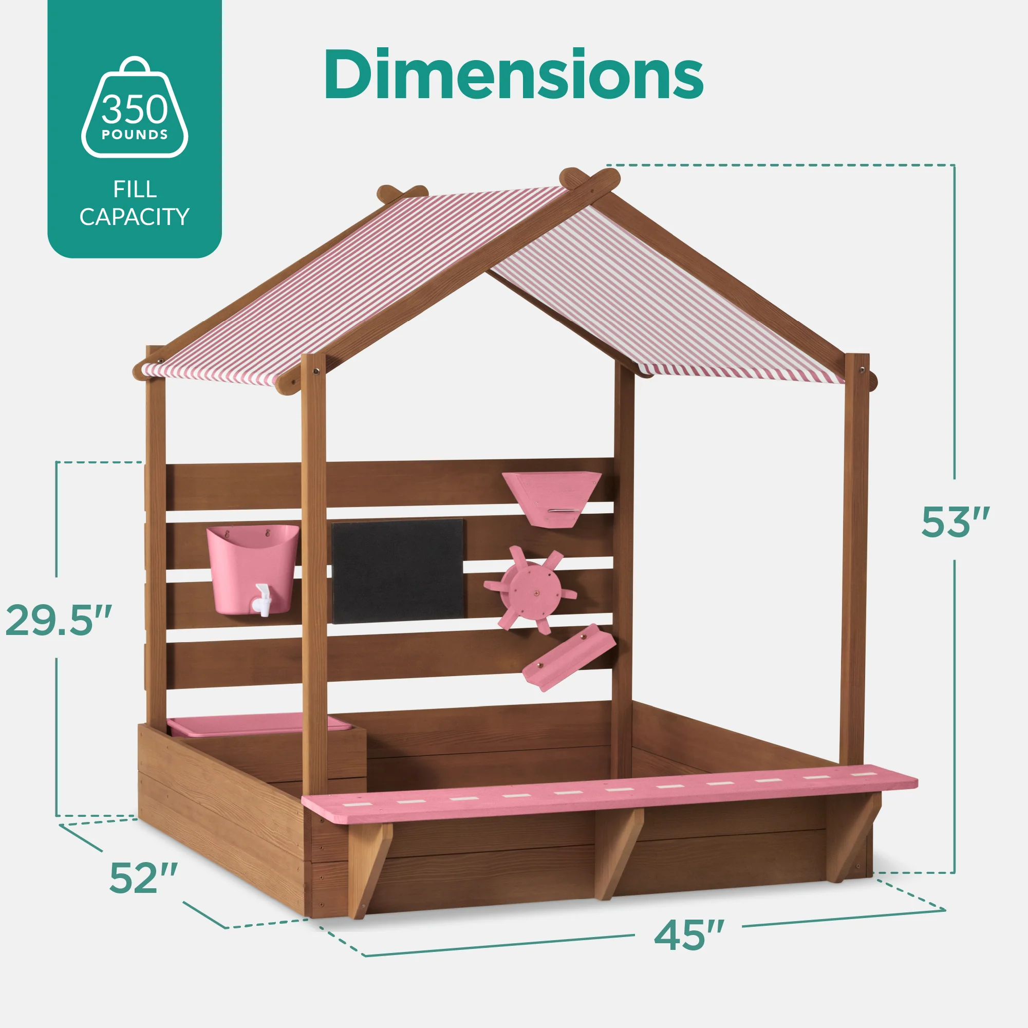 Deluxe Wooden Sandbox with Canopy & Water Table for Kids - Image 2