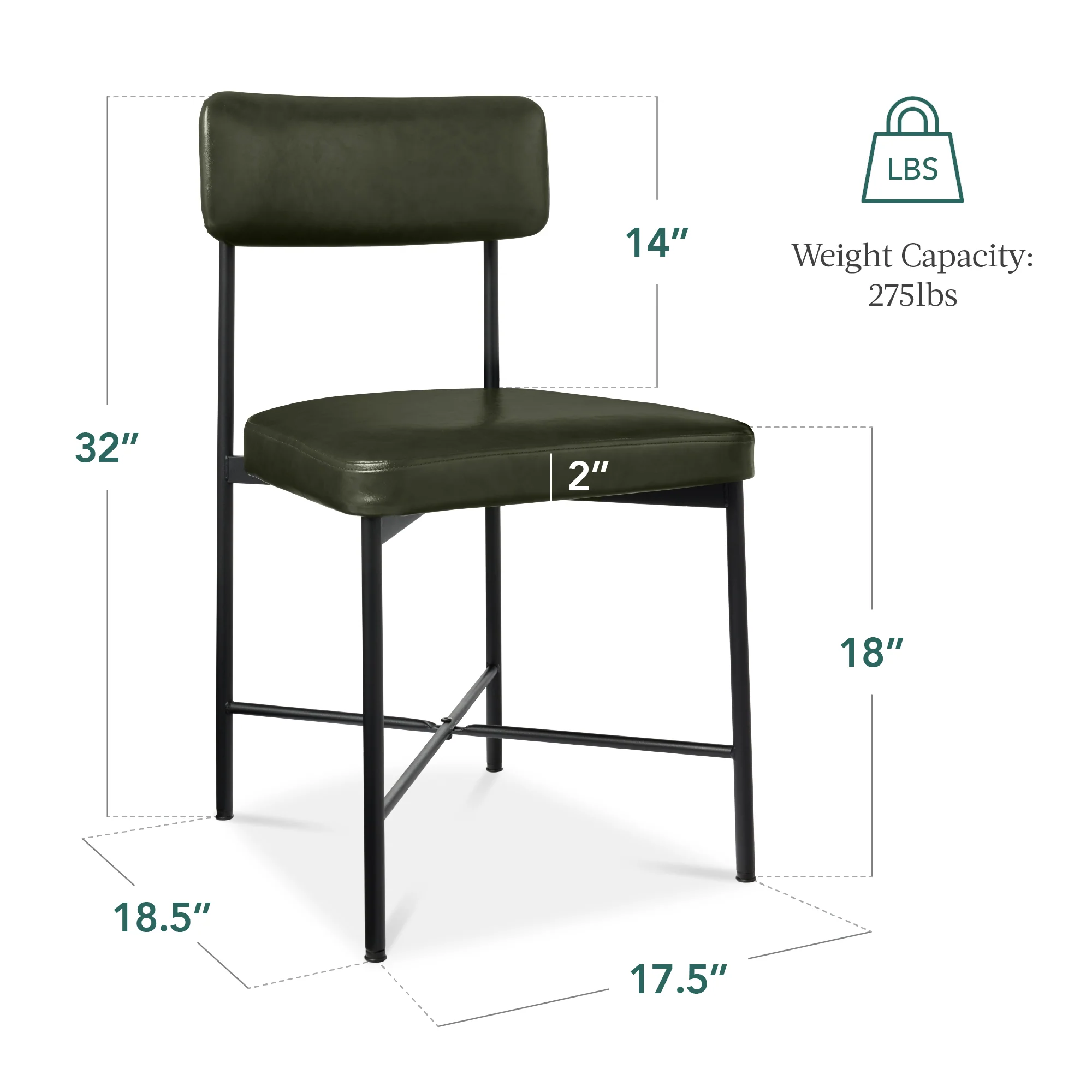 Dining Chair Set of 2, Faux Leather, Standard Height, Metal Frame - Image 10