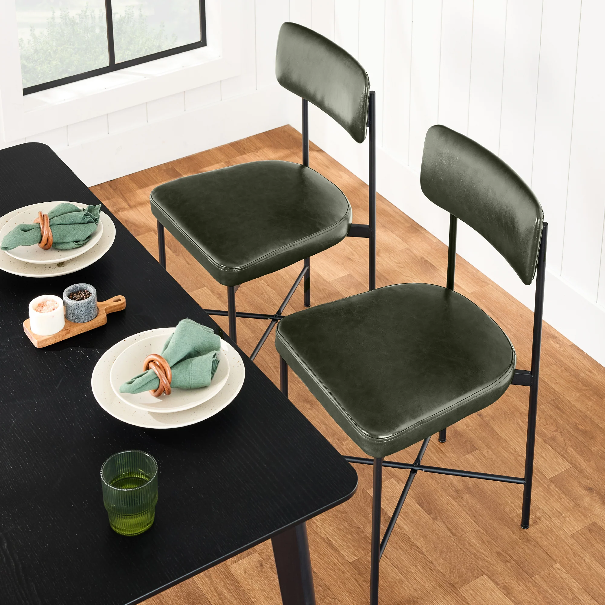 Dining Chair Set of 2, Faux Leather, Standard Height, Metal Frame - Image 11