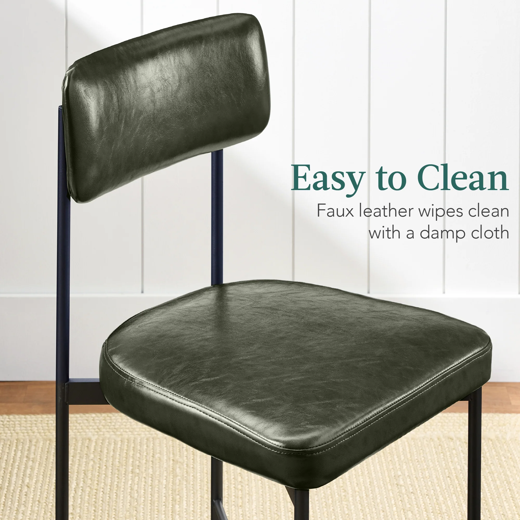 Dining Chair Set of 2, Faux Leather, Standard Height, Metal Frame - Image 13