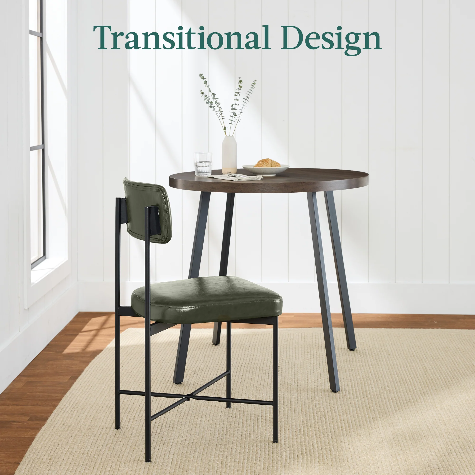 Dining Chair Set of 2, Faux Leather, Standard Height, Metal Frame - Image 15