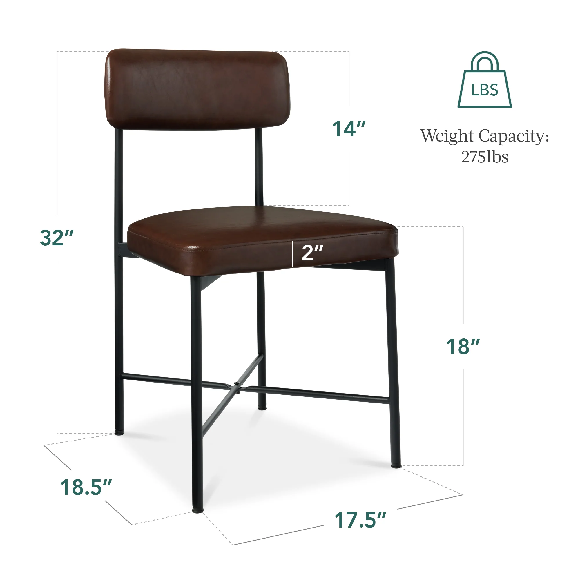 Dining Chair Set of 2, Faux Leather, Standard Height, Metal Frame - Image 18