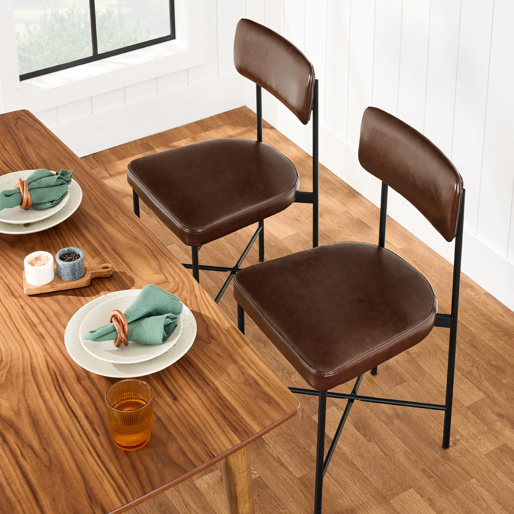 Dining Chair Set of 2, Faux Leather, Standard Height, Metal Frame - Image 19