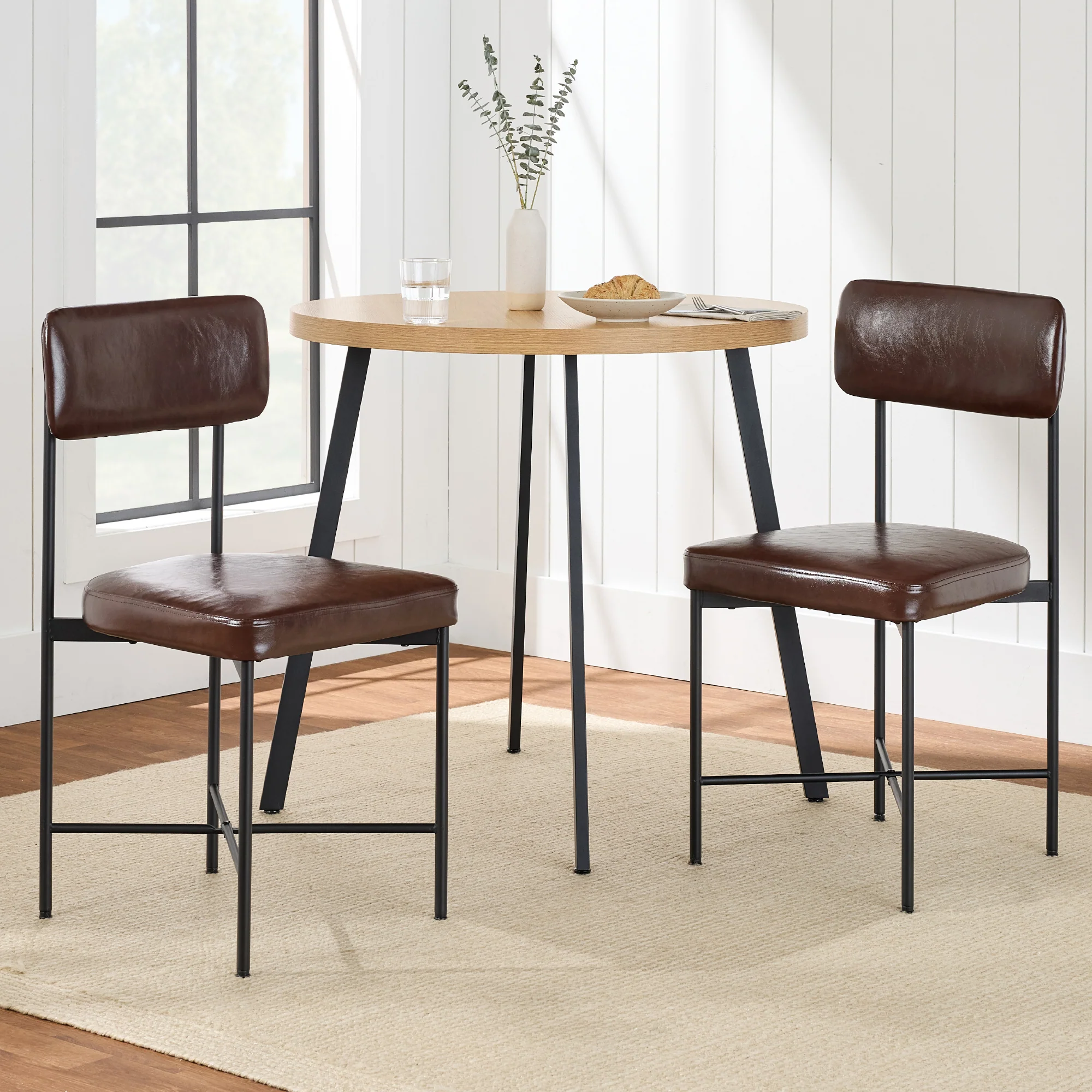 Dining Chair Set of 2, Faux Leather, Standard Height, Metal Frame - Image 20
