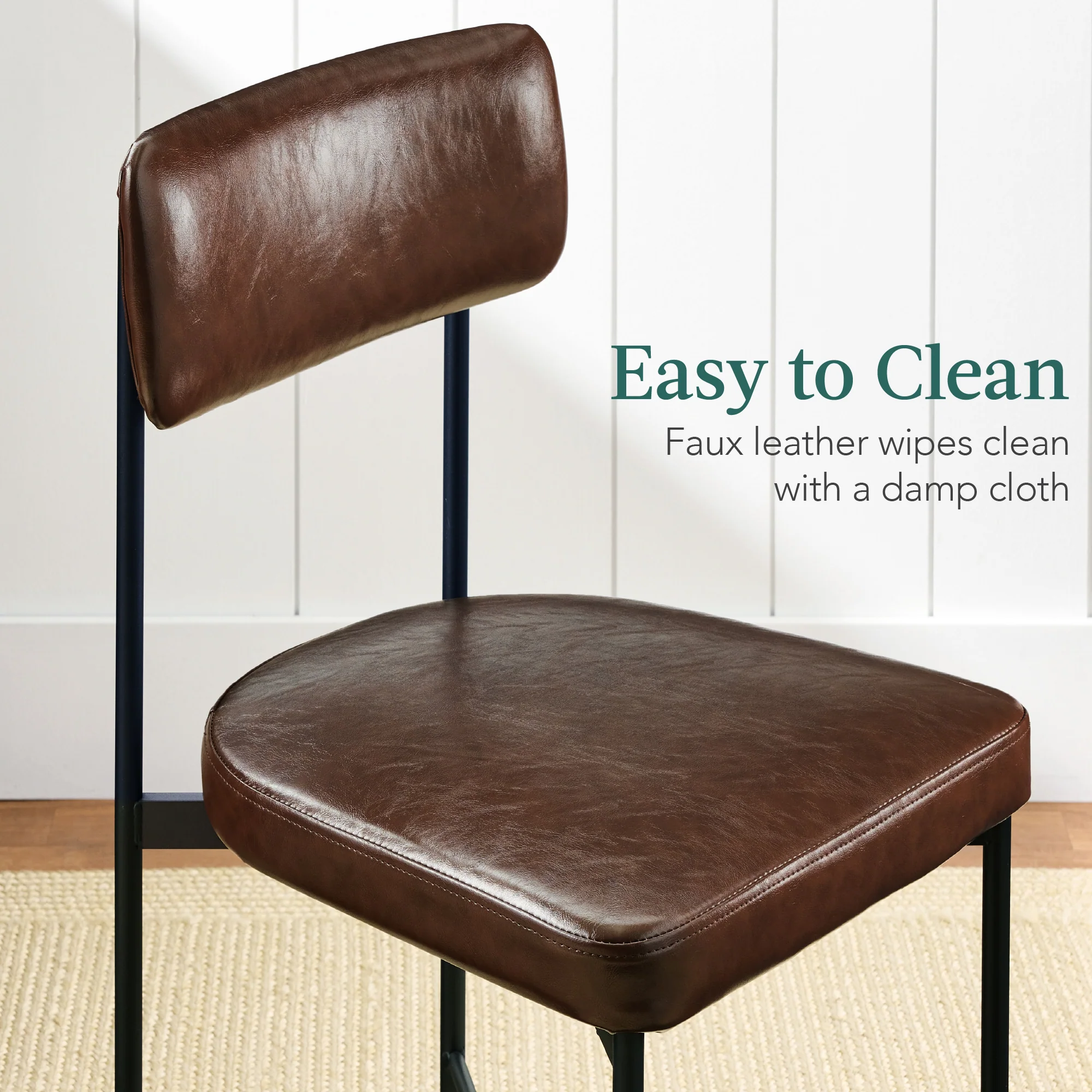 Dining Chair Set of 2, Faux Leather, Standard Height, Metal Frame - Image 21