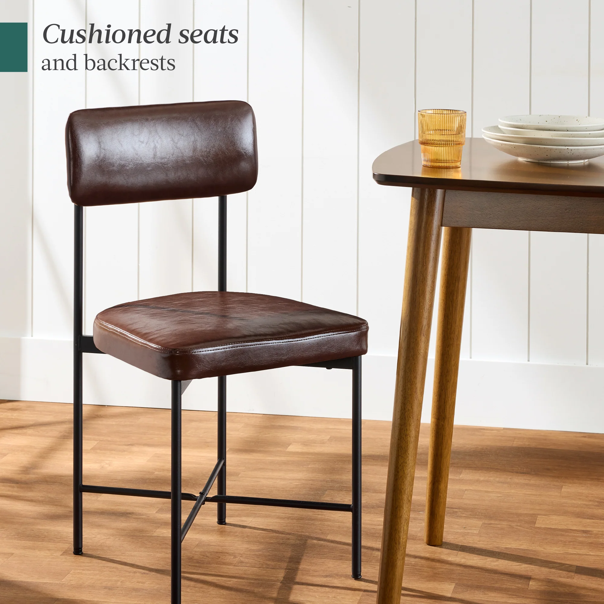 Dining Chair Set of 2, Faux Leather, Standard Height, Metal Frame - Image 22