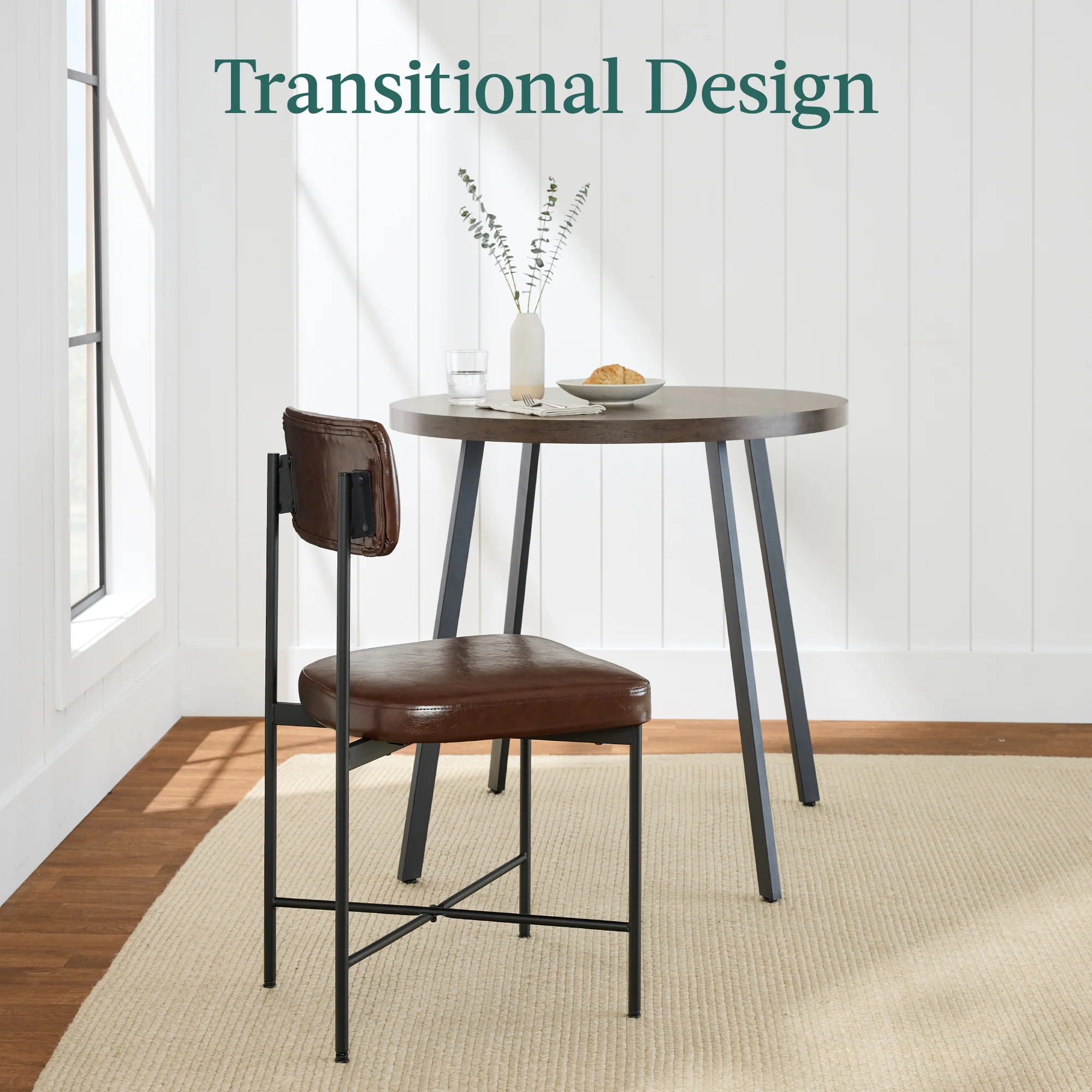 Dining Chair Set of 2, Faux Leather, Standard Height, Metal Frame - Image 23