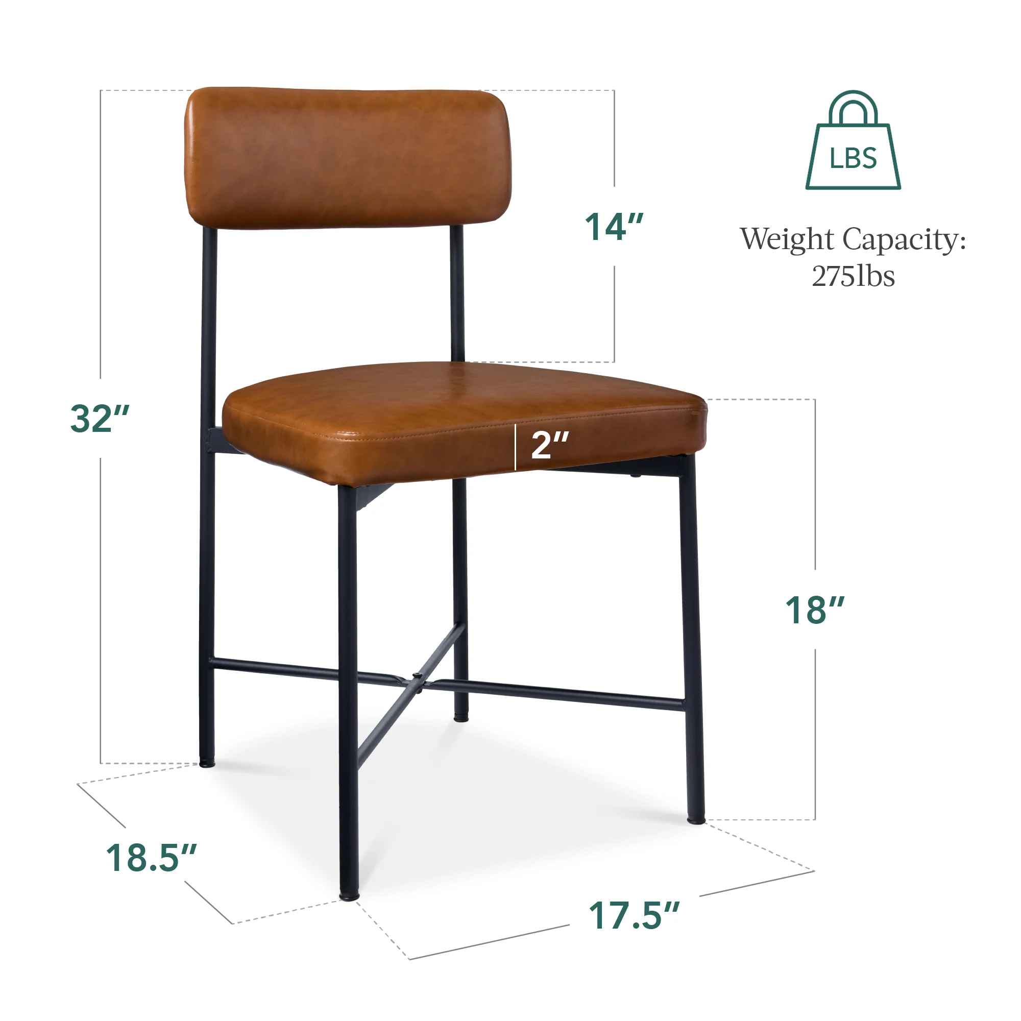 Dining Chair Set of 2, Faux Leather, Standard Height, Metal Frame - Image 26