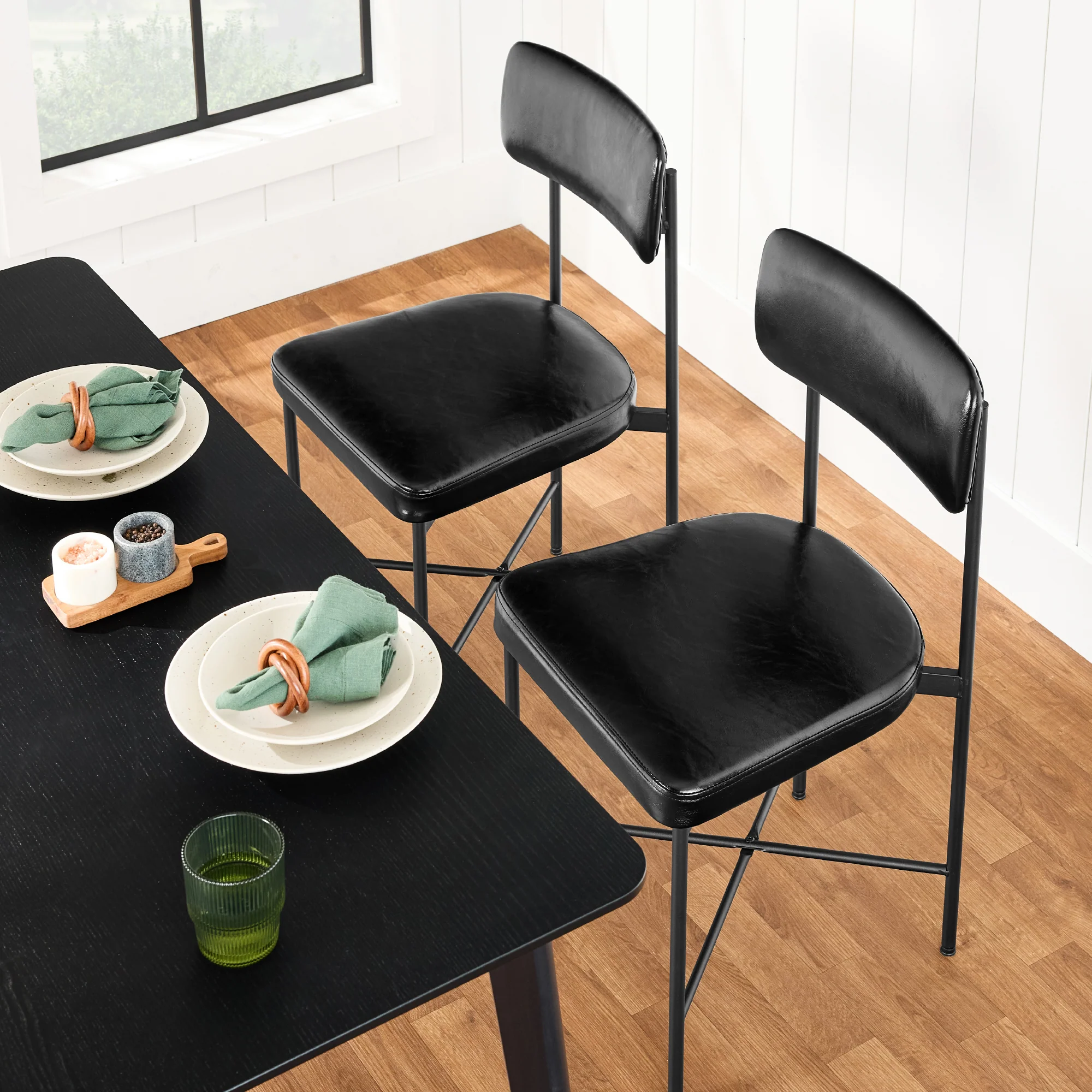 Dining Chair Set of 2, Faux Leather, Standard Height, Metal Frame - Image 3