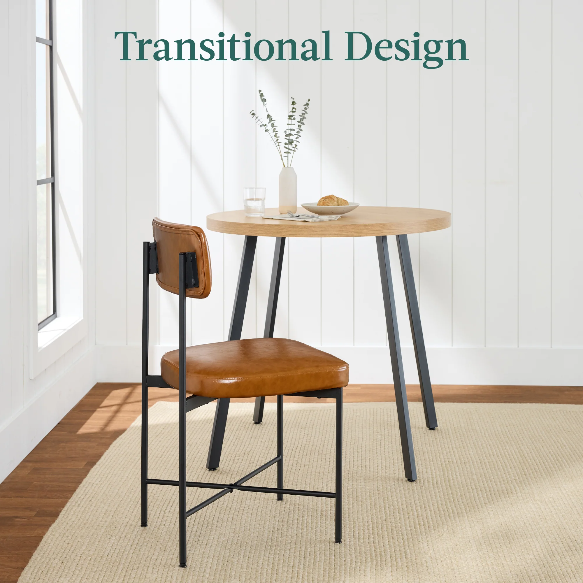 Dining Chair Set of 2, Faux Leather, Standard Height, Metal Frame - Image 31