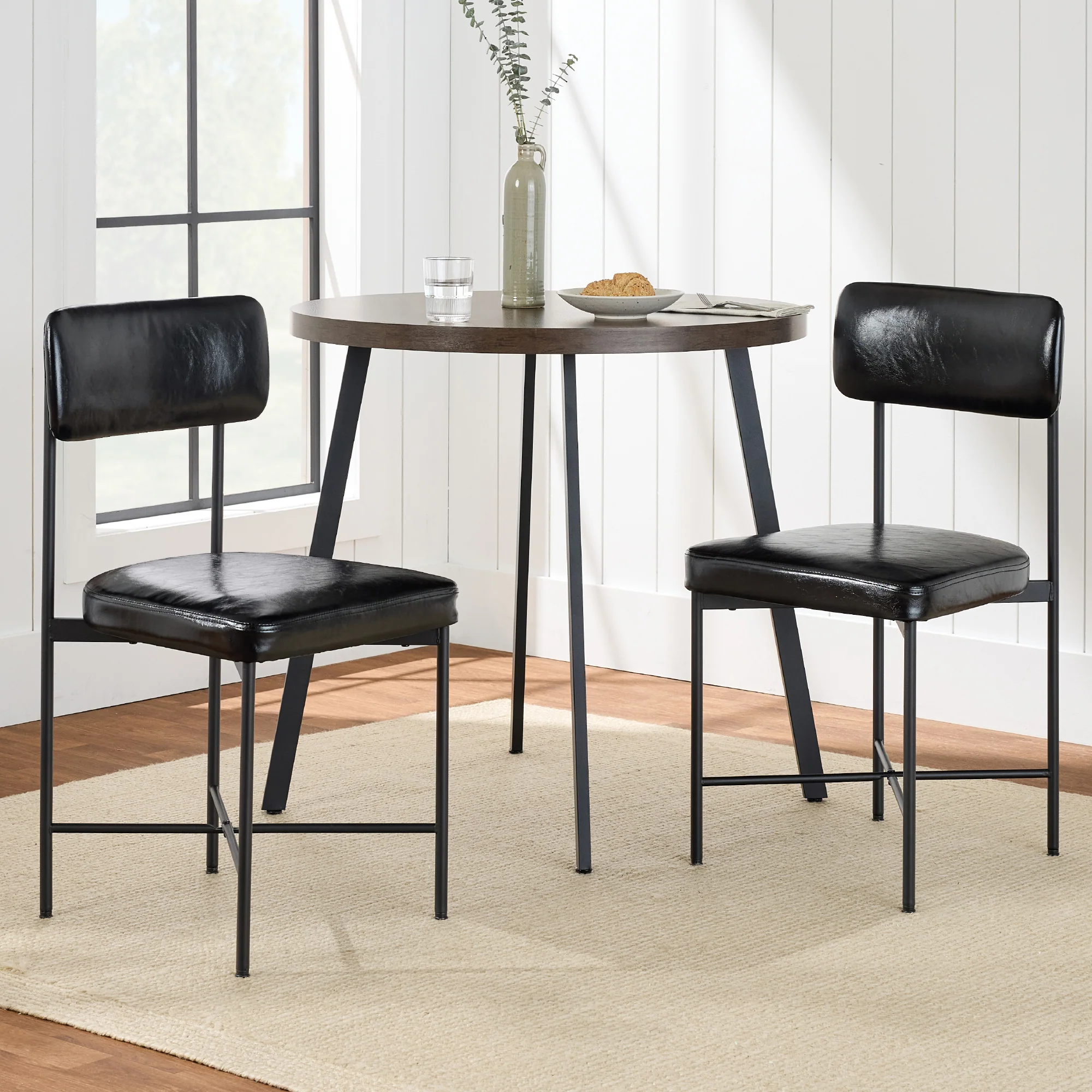 Dining Chair Set of 2, Faux Leather, Standard Height, Metal Frame - Image 4