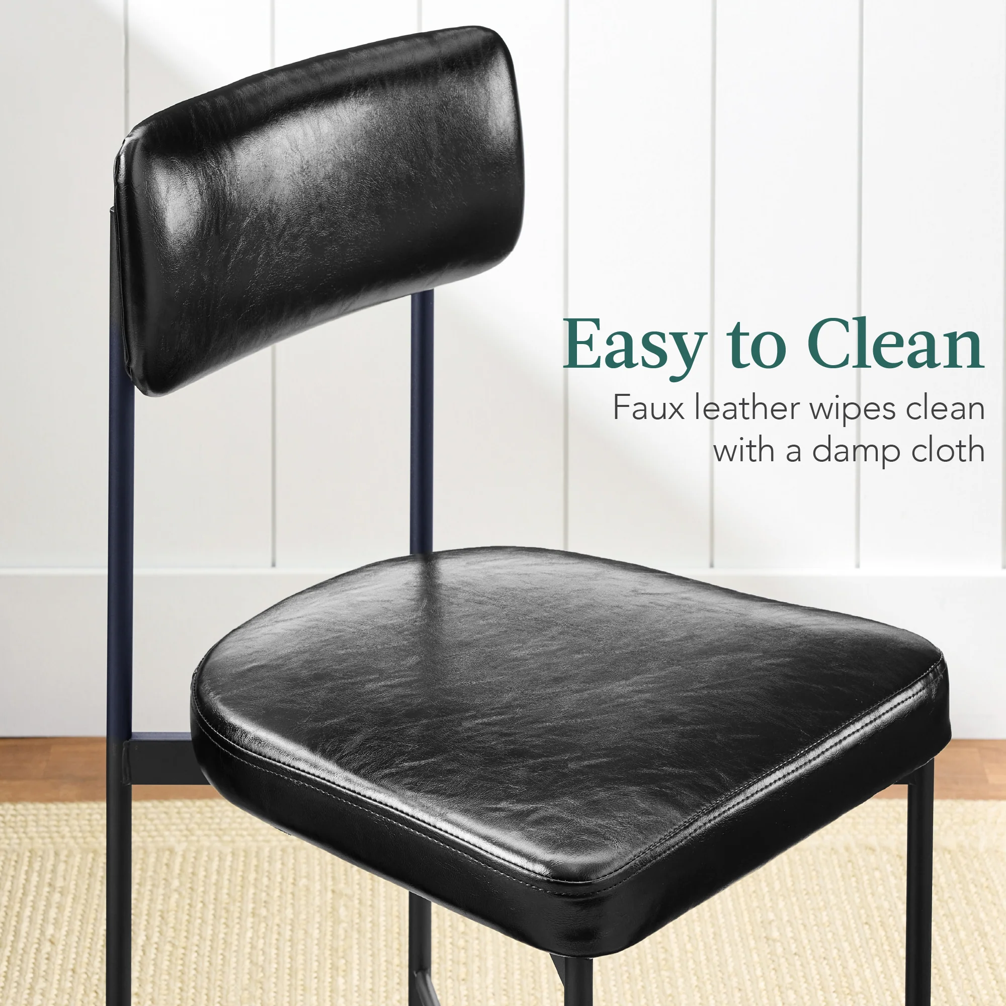 Dining Chair Set of 2, Faux Leather, Standard Height, Metal Frame - Image 5