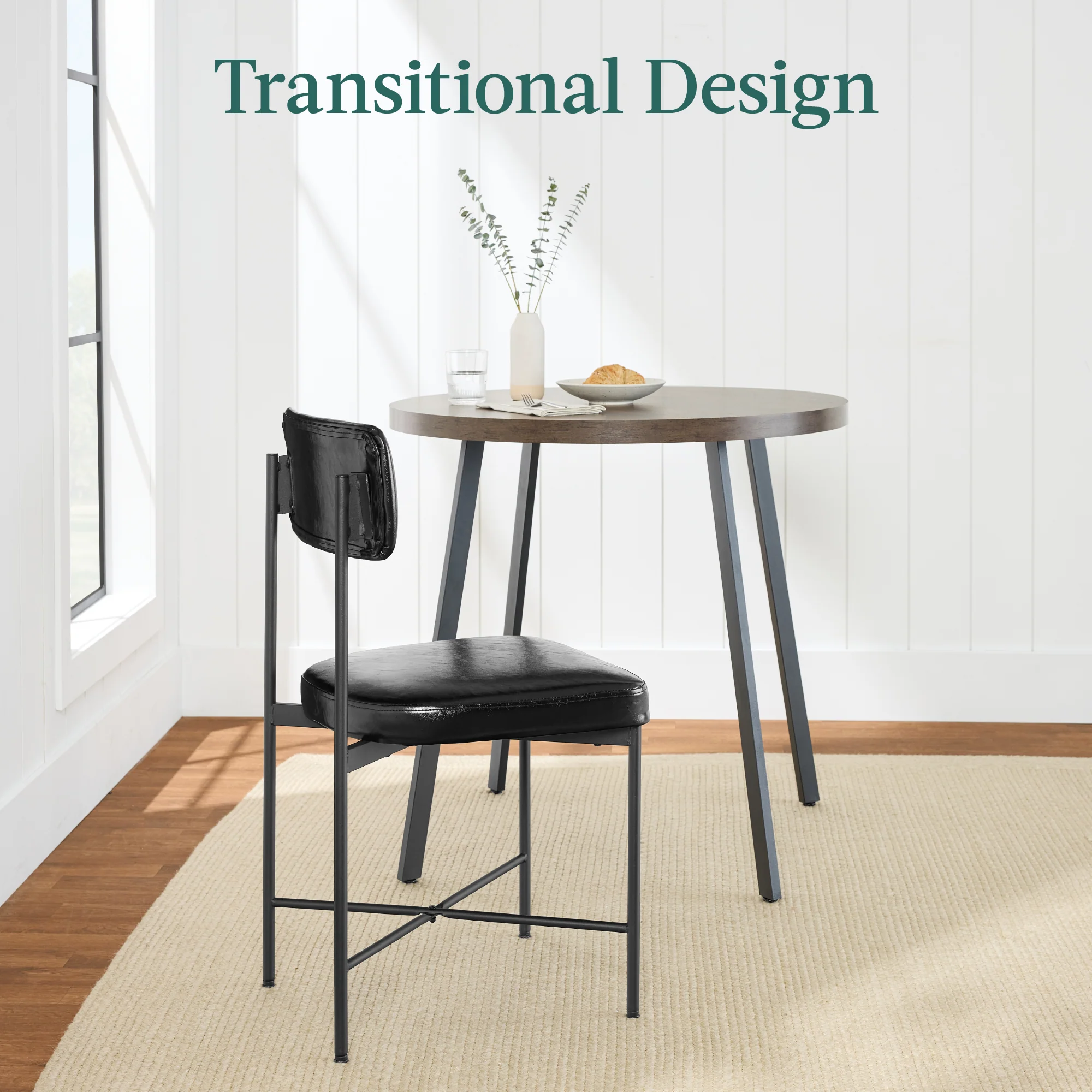 Dining Chair Set of 2, Faux Leather, Standard Height, Metal Frame - Image 7