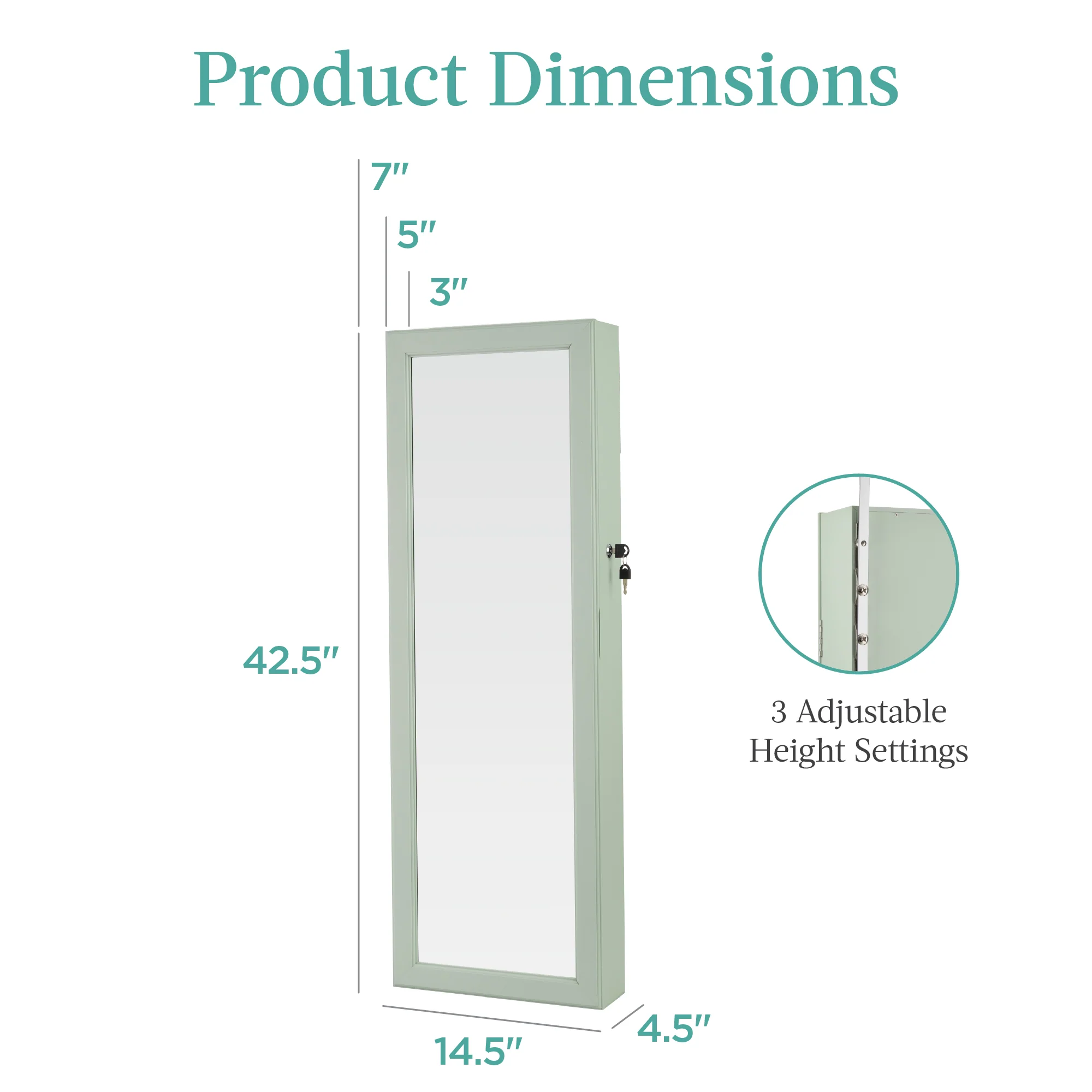 Door/Wall Mount Mirror Jewelry Cabinet Armoire w/ Inside Mirror, LED Lights - Image 14