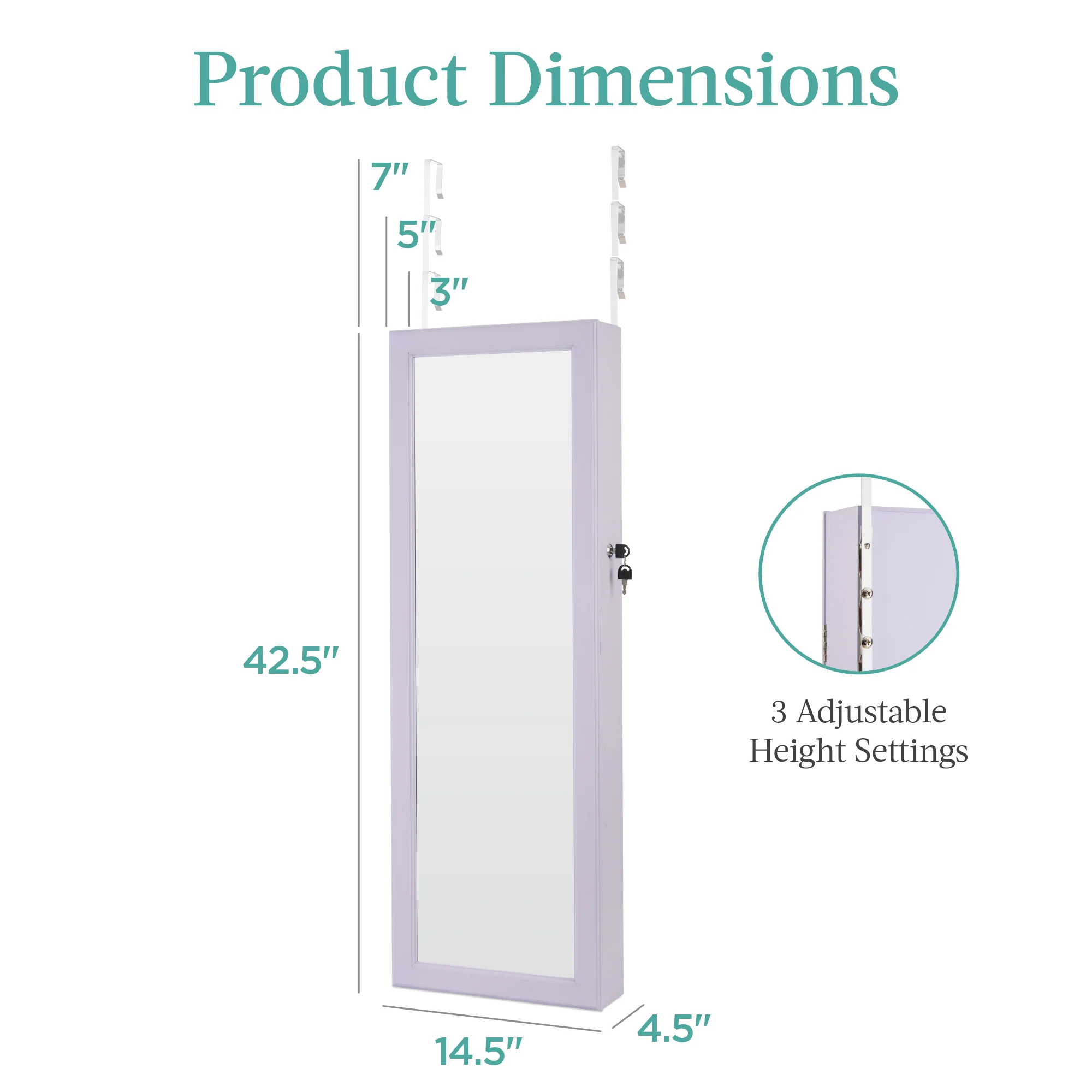 Door/Wall Mount Mirror Jewelry Cabinet Armoire w/ Inside Mirror, LED Lights - Image 21