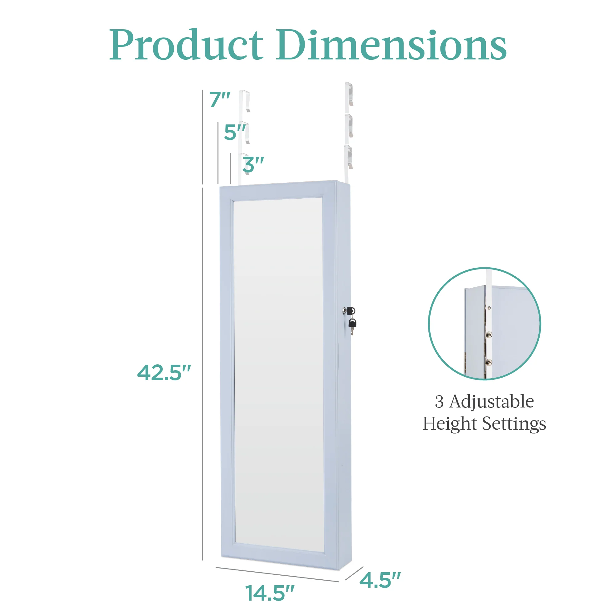 Door/Wall Mount Mirror Jewelry Cabinet Armoire w/ Inside Mirror, LED Lights - Image 28