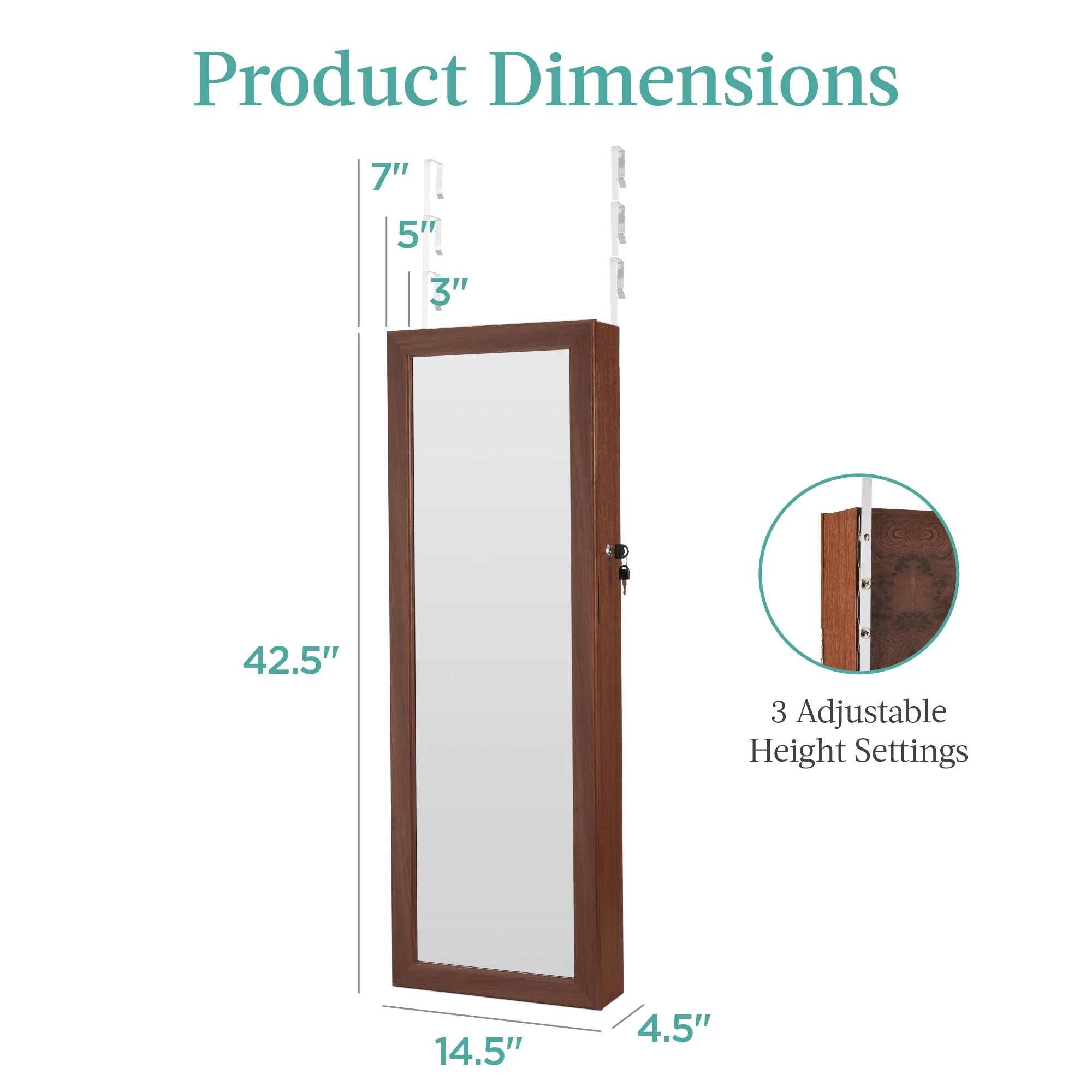 Door/Wall Mount Mirror Jewelry Cabinet Armoire w/ Inside Mirror, LED Lights - Image 49