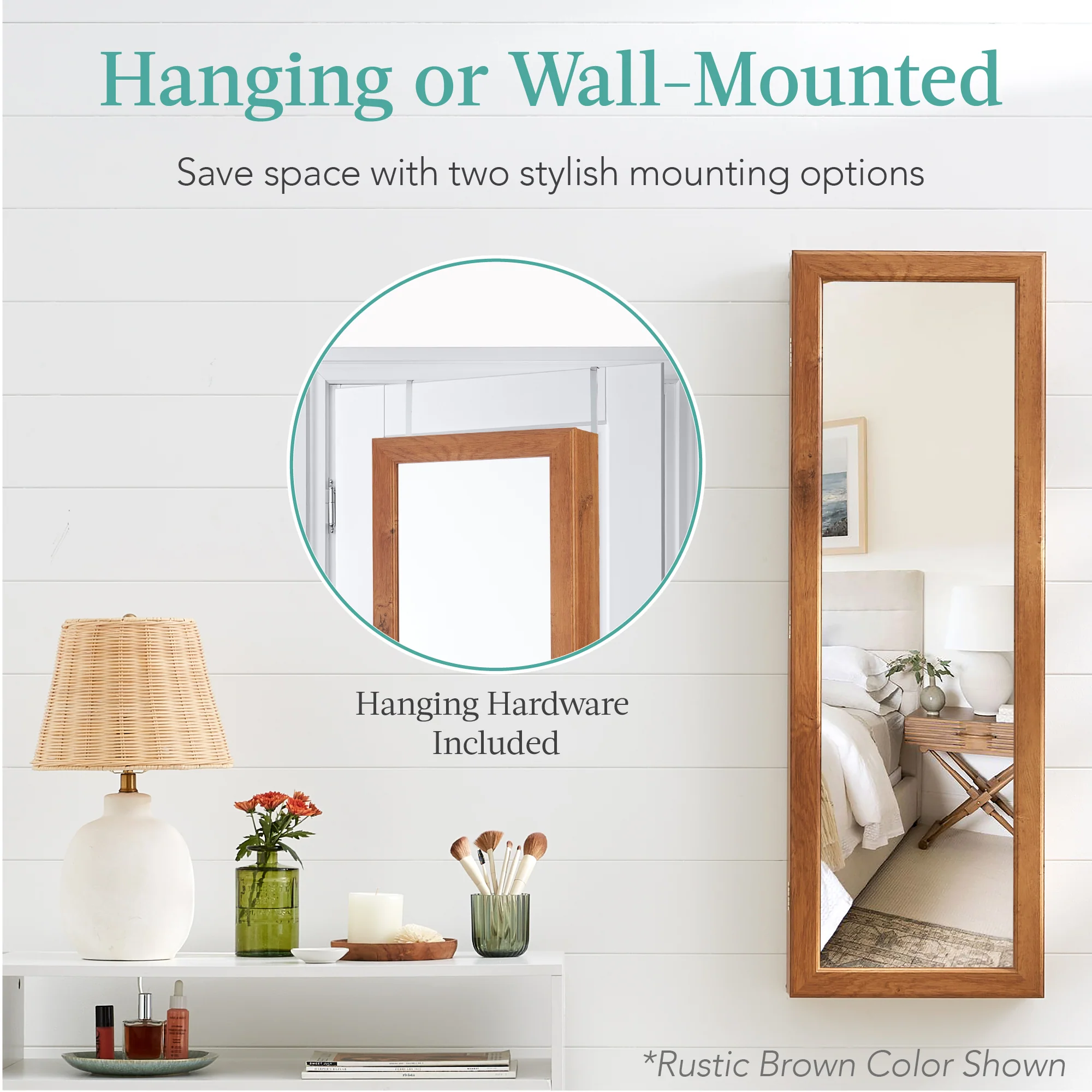 Door/Wall Mount Mirror Jewelry Cabinet Armoire w/ Inside Mirror, LED Lights - Image 58
