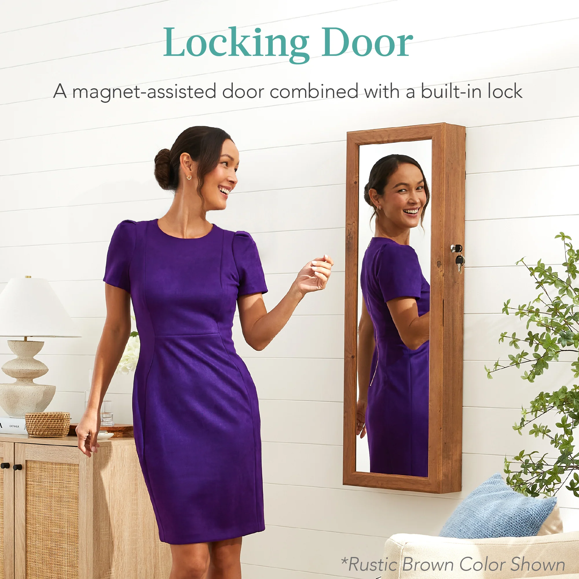 Door/Wall Mount Mirror Jewelry Cabinet Armoire w/ Inside Mirror, LED Lights - Image 61