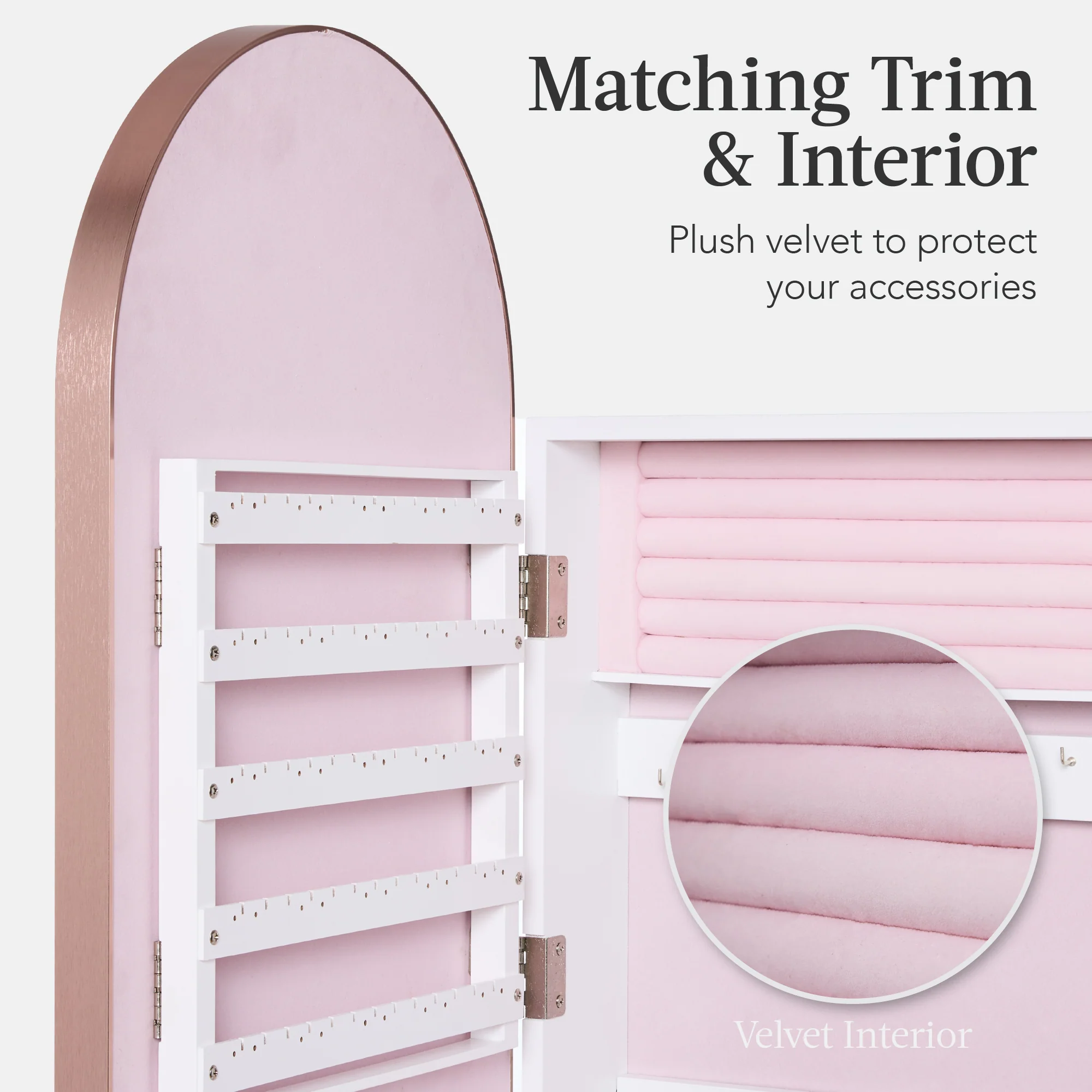 Door/Wall Mounted Arch Mirror Jewelry Armoire, w/ Metal Frame, Built-In Lock - Image 12
