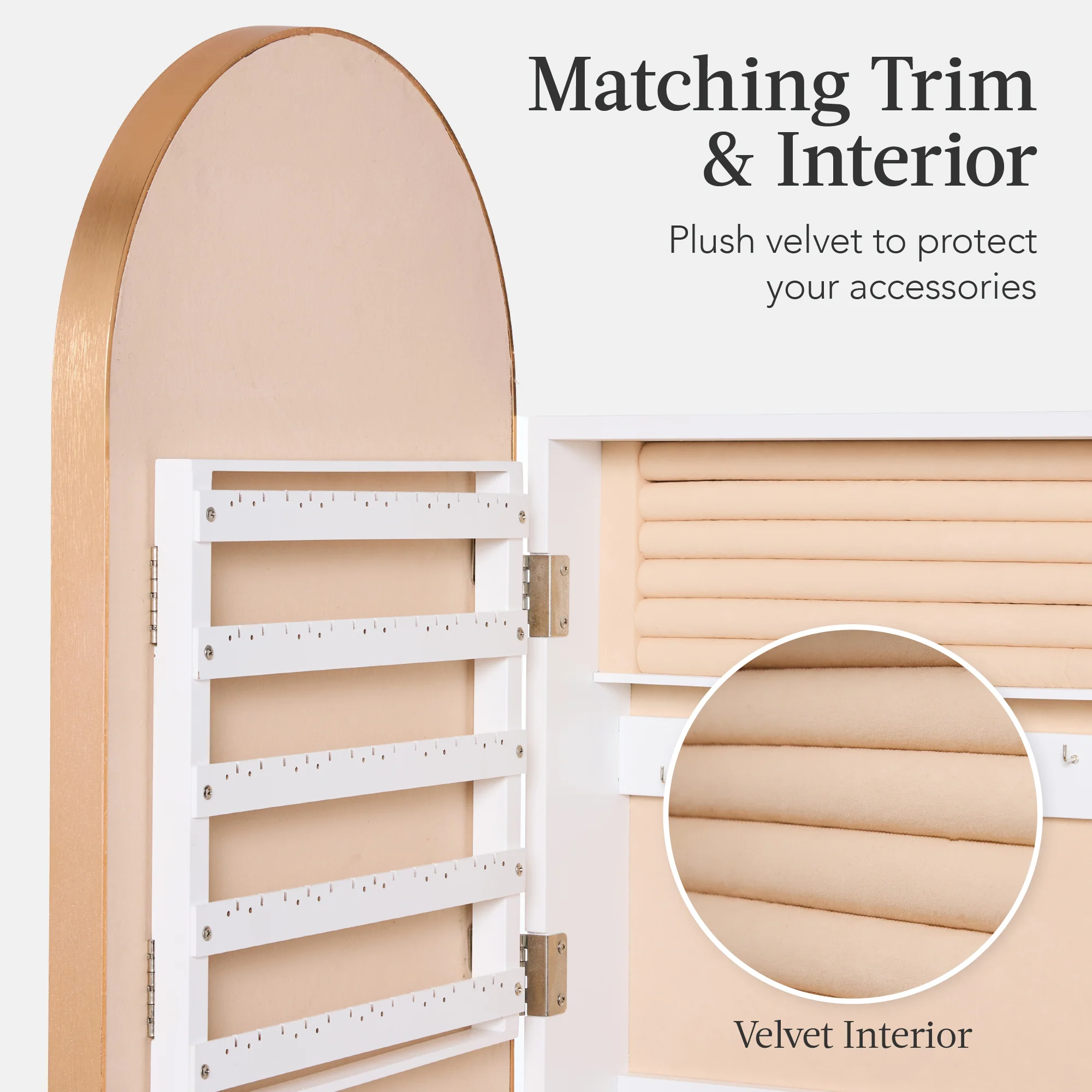 Door/Wall Mounted Arch Mirror Jewelry Armoire, w/ Metal Frame, Built-In Lock - Image 20