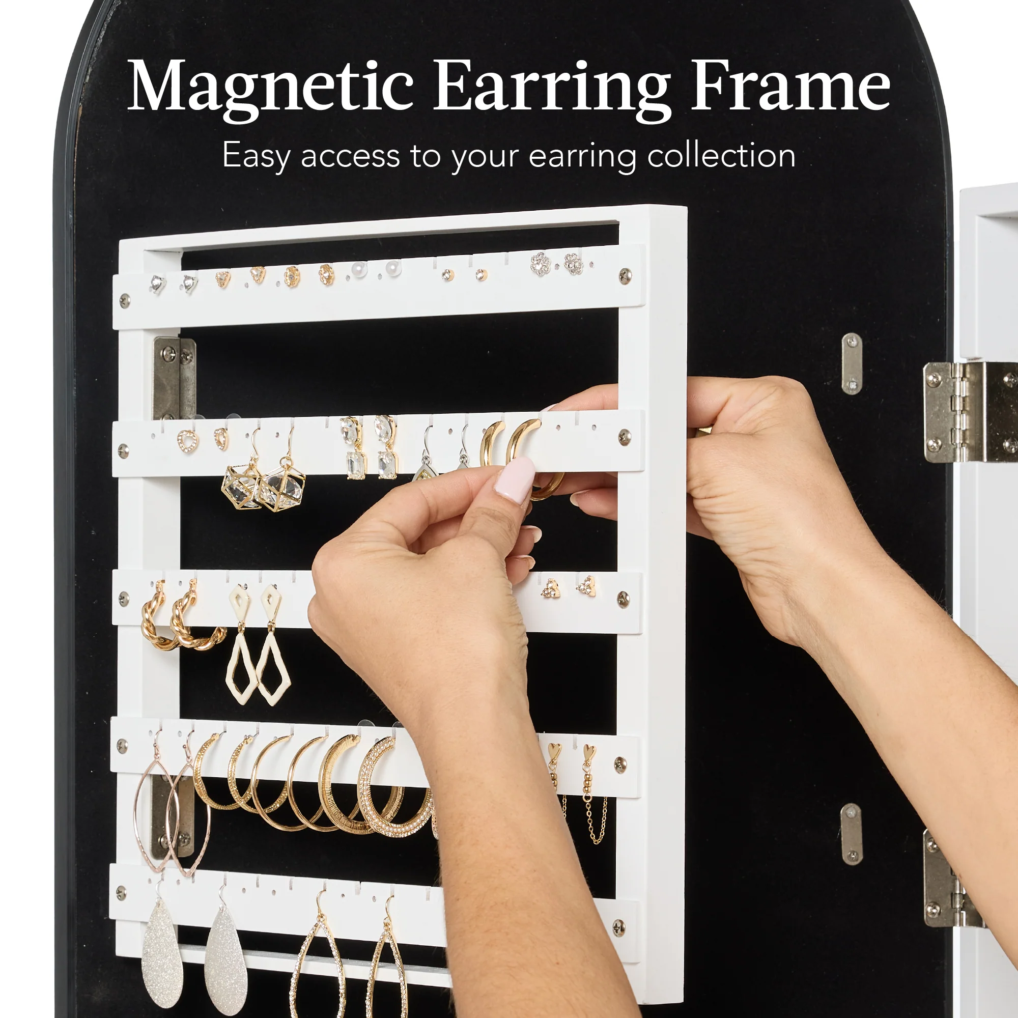 Door/Wall Mounted Arch Mirror Jewelry Armoire, w/ Metal Frame, Built-In Lock - Image 30