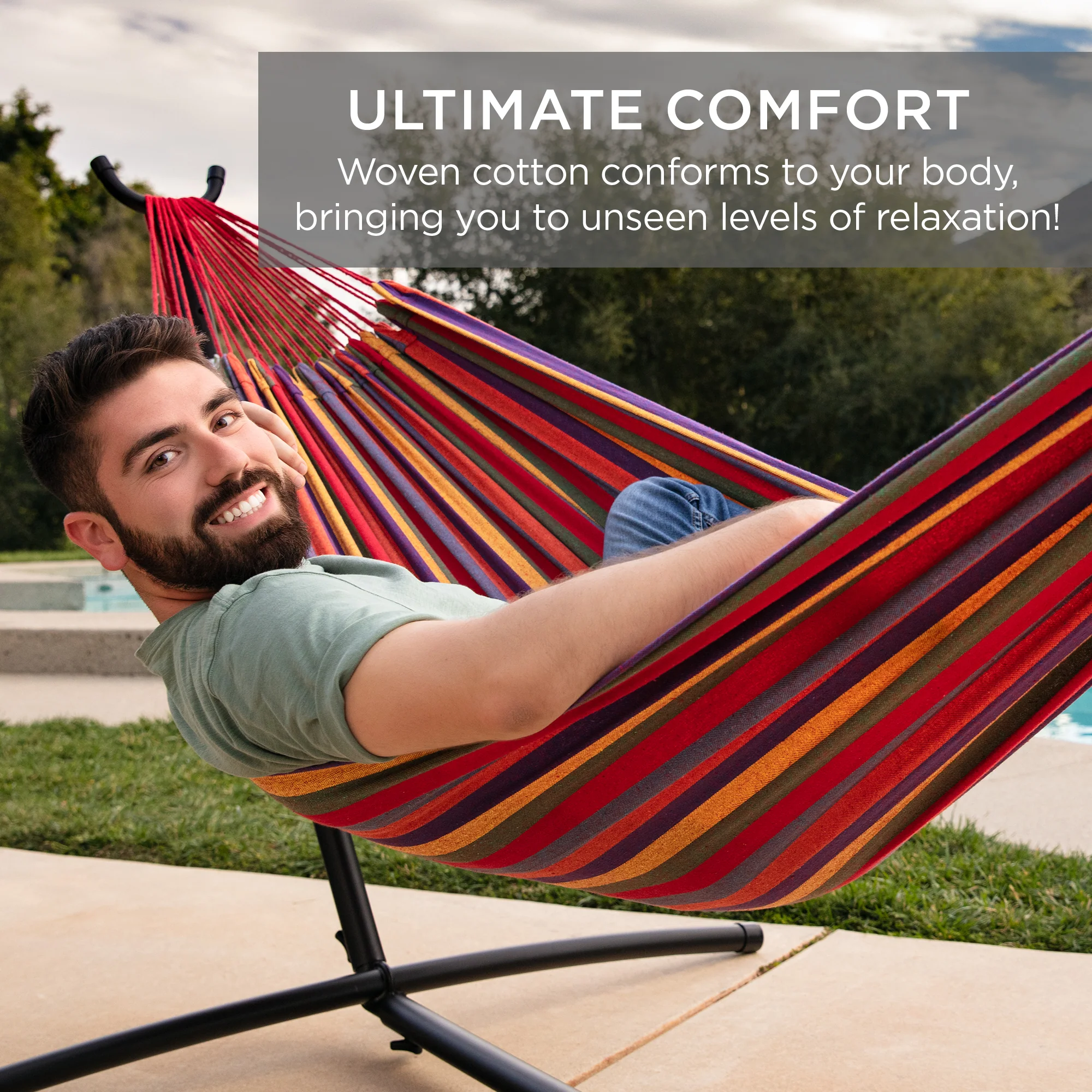 2-Person Brazilian-Style Double Hammock w/ Carrying Bag and Steel Stand - Image 39