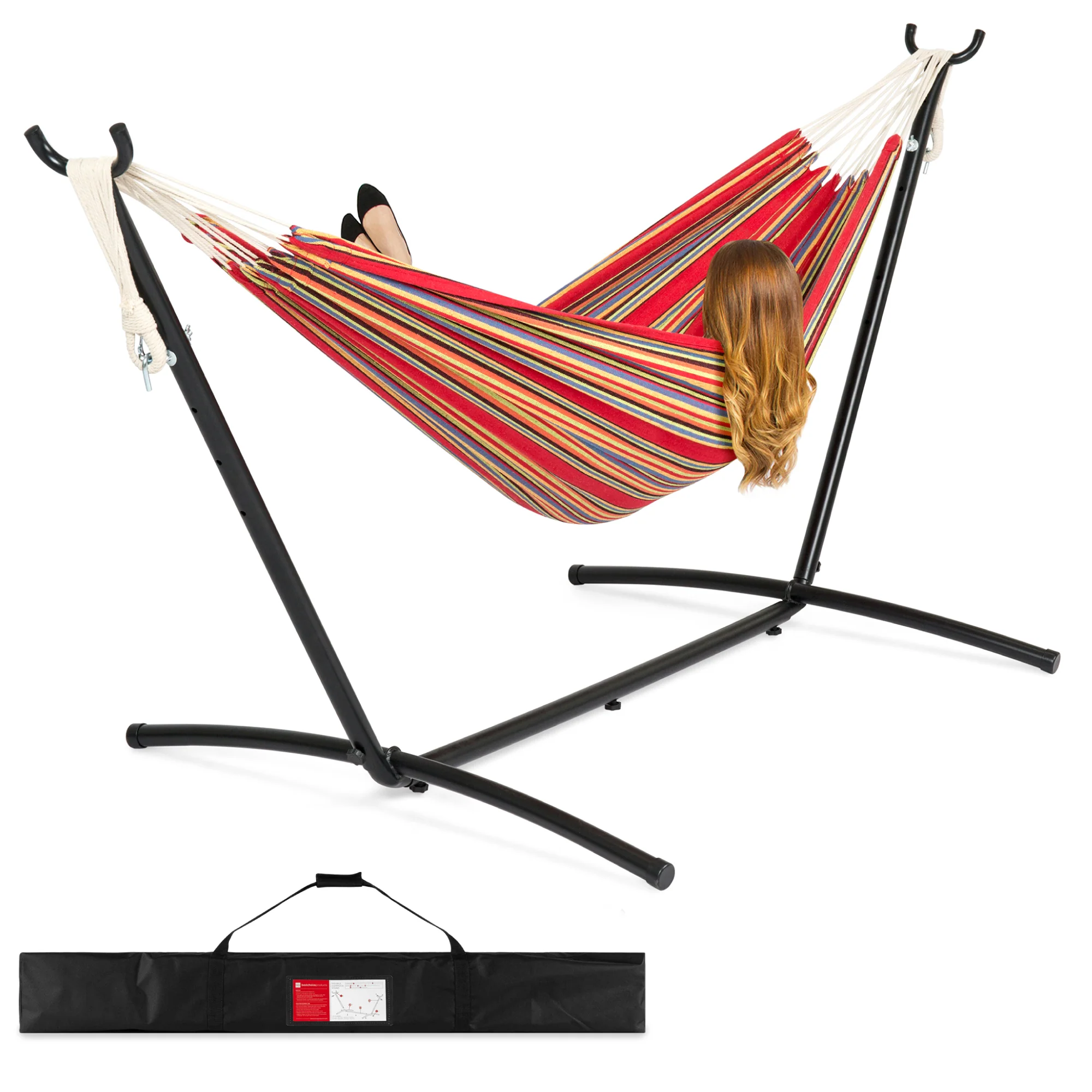 2-Person Brazilian-Style Double Hammock w/ Carrying Bag and Steel Stand - Image 43