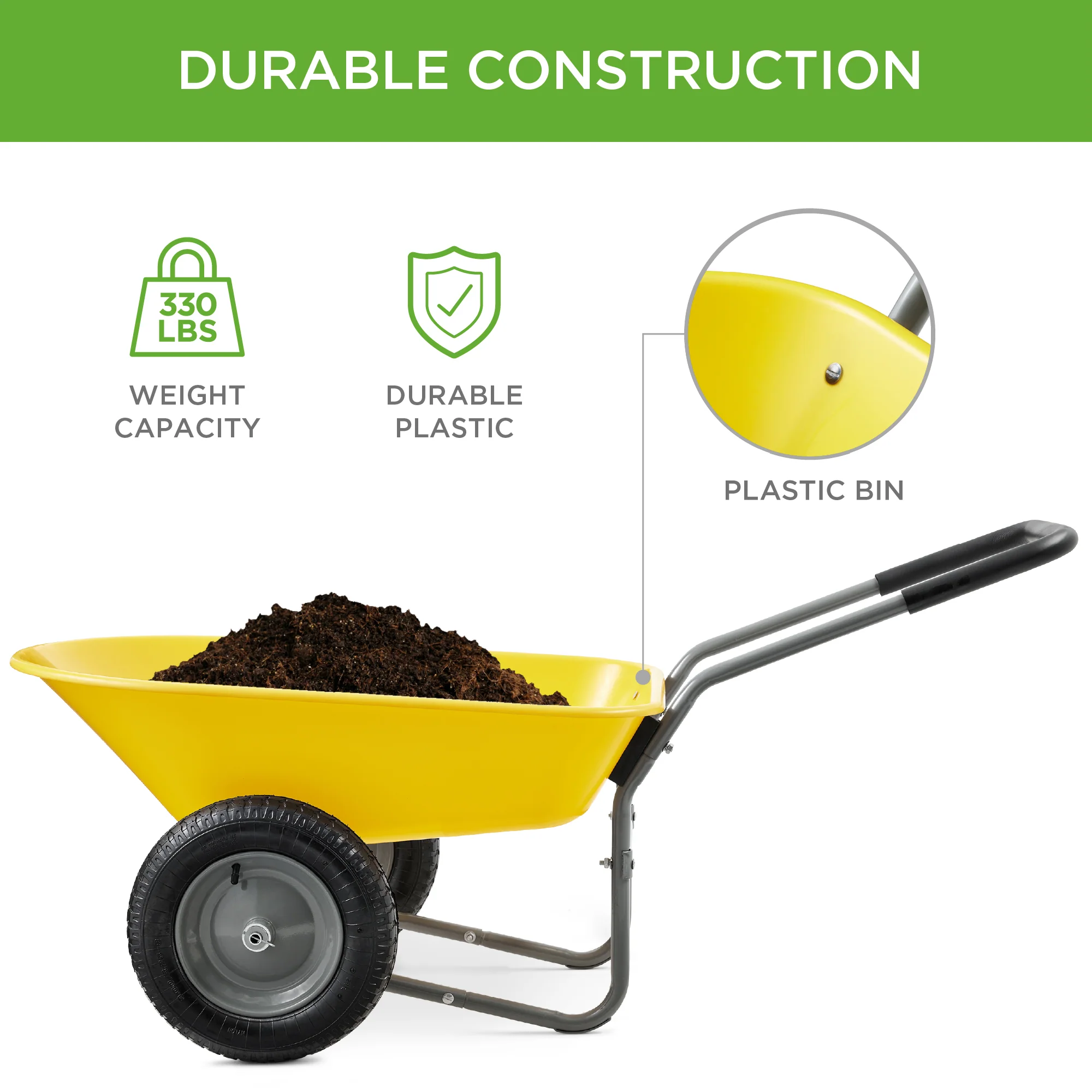 Dual-Wheel Wheelbarrow Garden Cart - Image 10