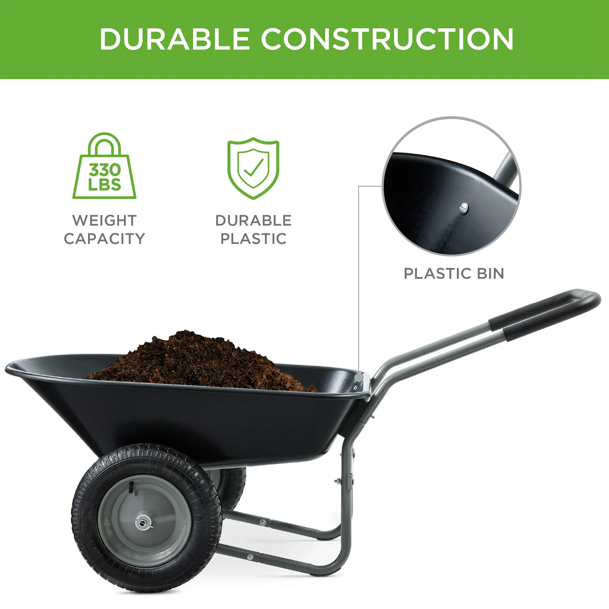 Dual-Wheel Wheelbarrow Garden Cart - Image 17