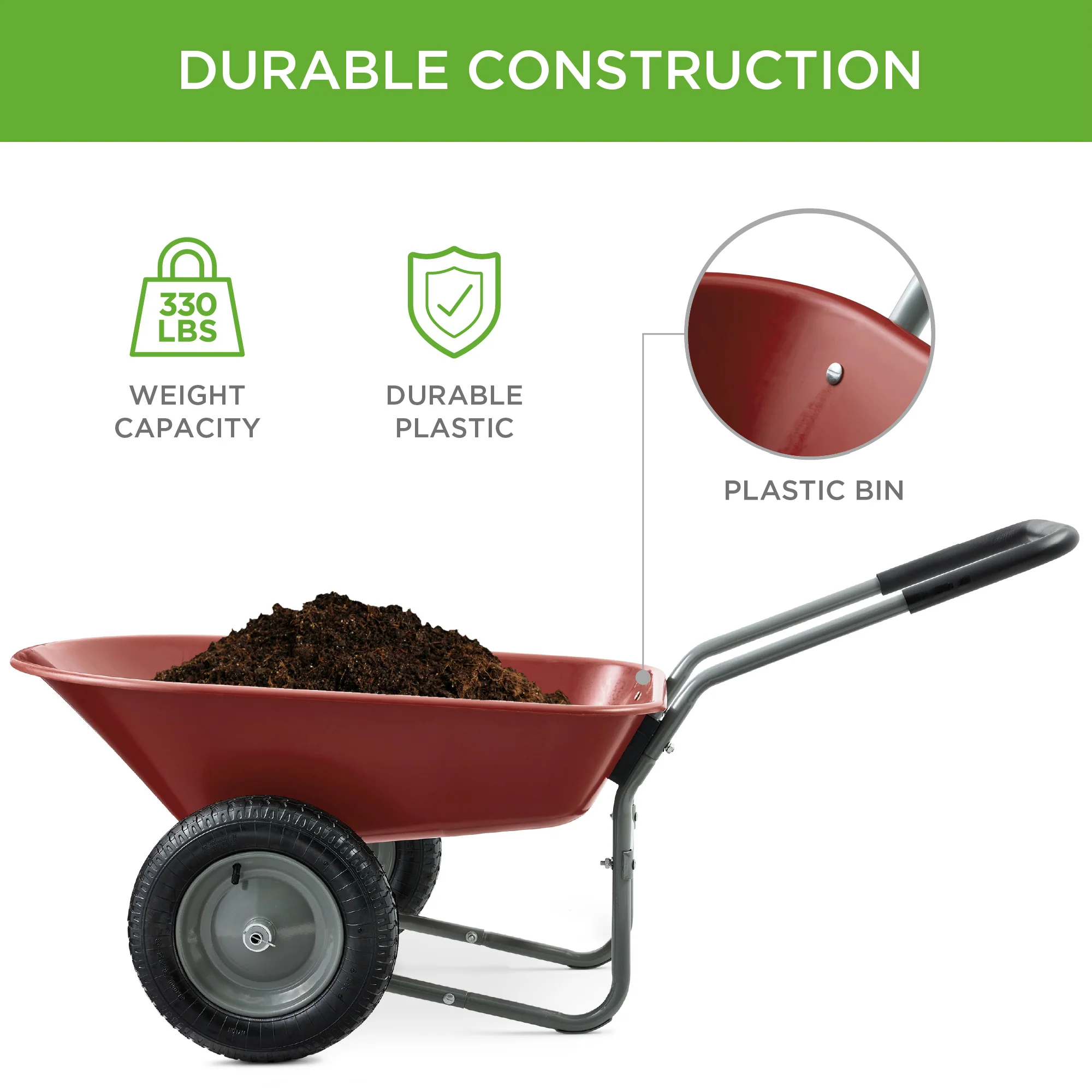 Dual-Wheel Wheelbarrow Garden Cart - Image 3