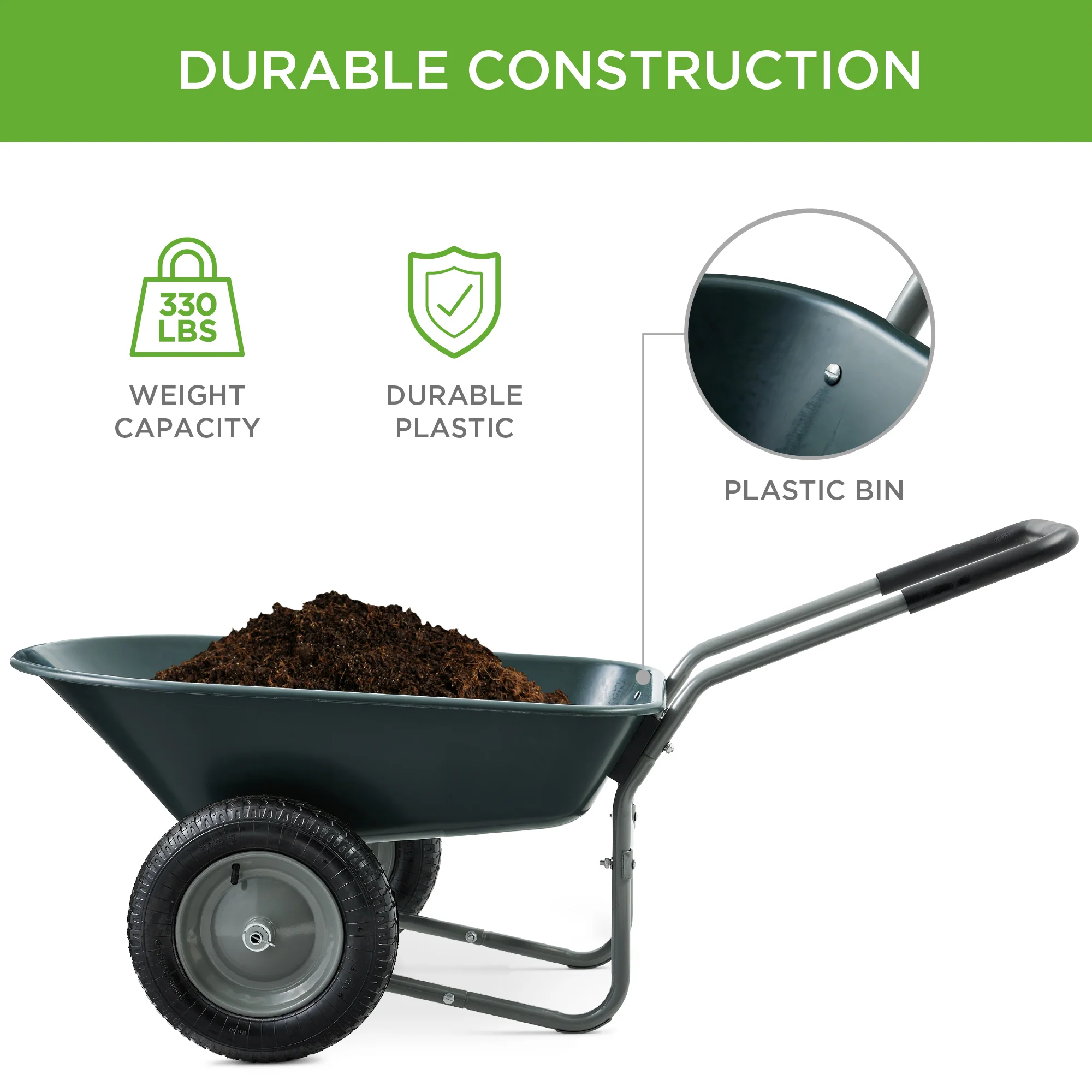 Dual-Wheel Wheelbarrow Garden Cart - Image 31