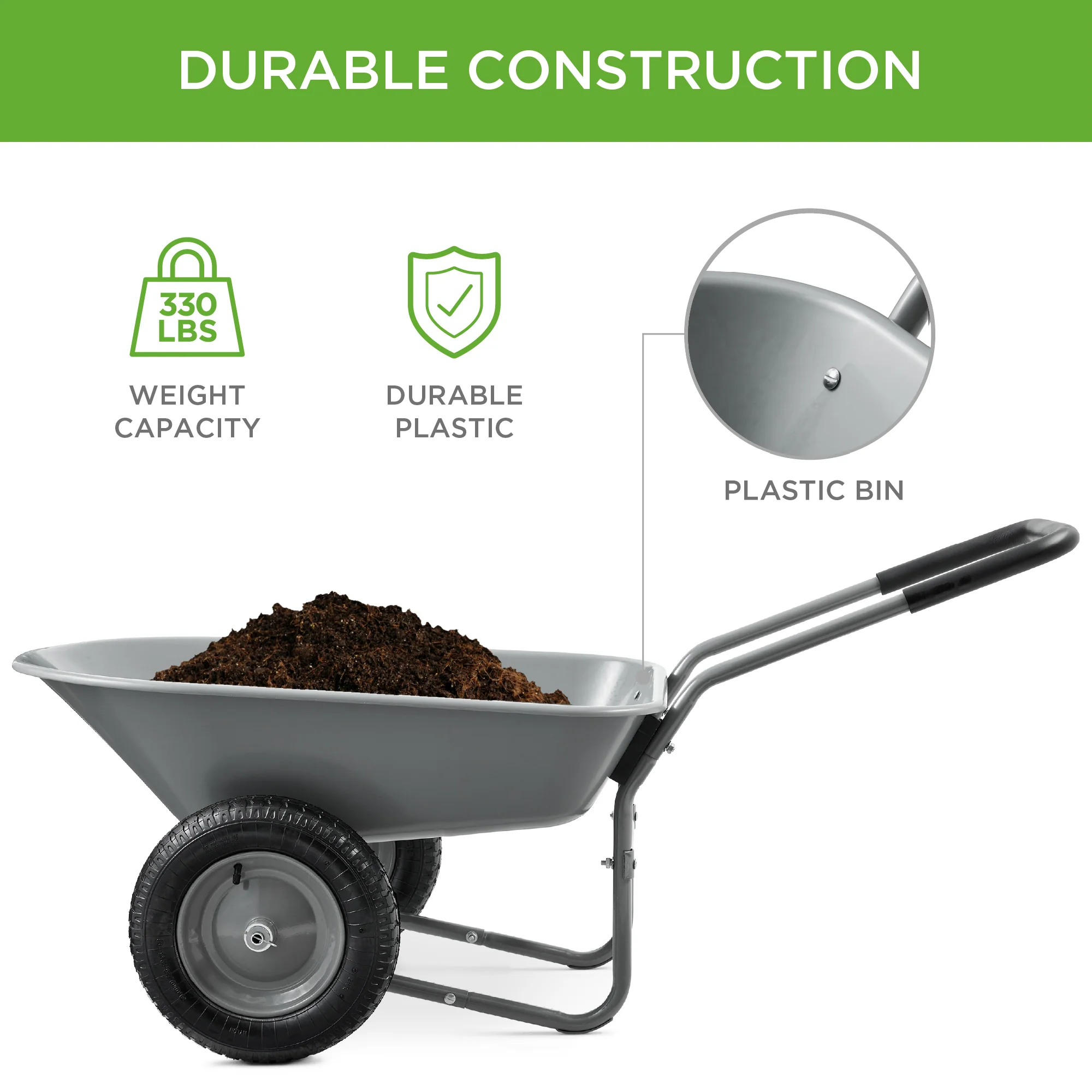 Dual-Wheel Wheelbarrow Garden Cart - Image 45