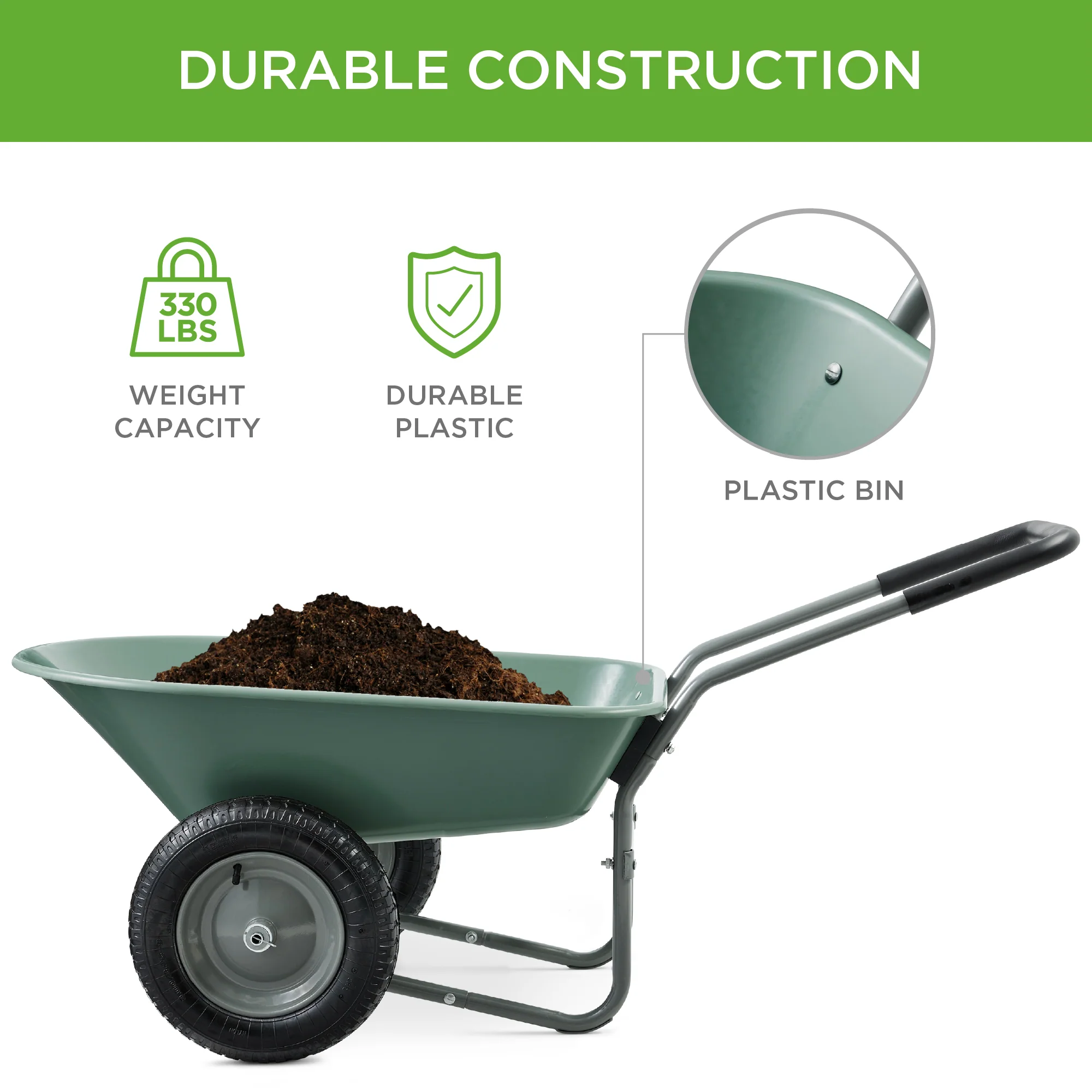 Dual-Wheel Wheelbarrow Garden Cart - Image 66