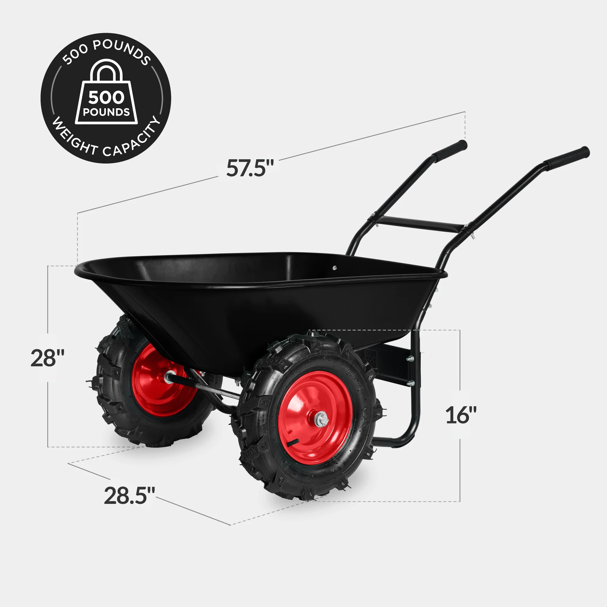 Dual-Wheel Wheelbarrow w/Built in Stand, 500lb Capacity, Extra Large Wheels - Image 10