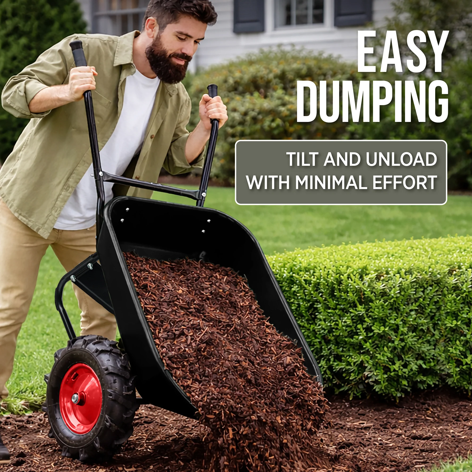Dual-Wheel Wheelbarrow w/Built in Stand, 500lb Capacity, Extra Large Wheels - Image 23