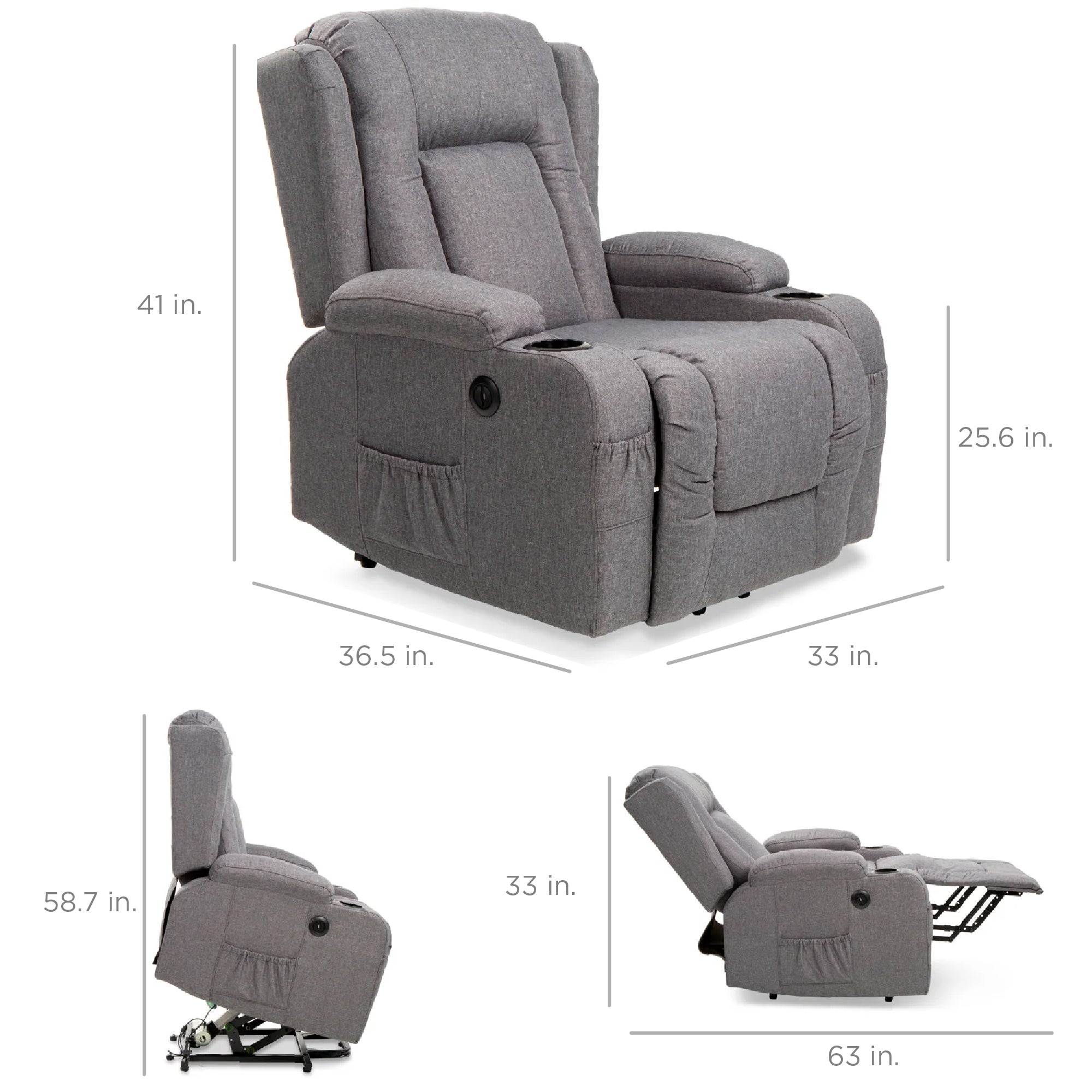 Electric Power Lift Recliner Massage Chair w/ Heat, USB Port, Cupholders - Image 15