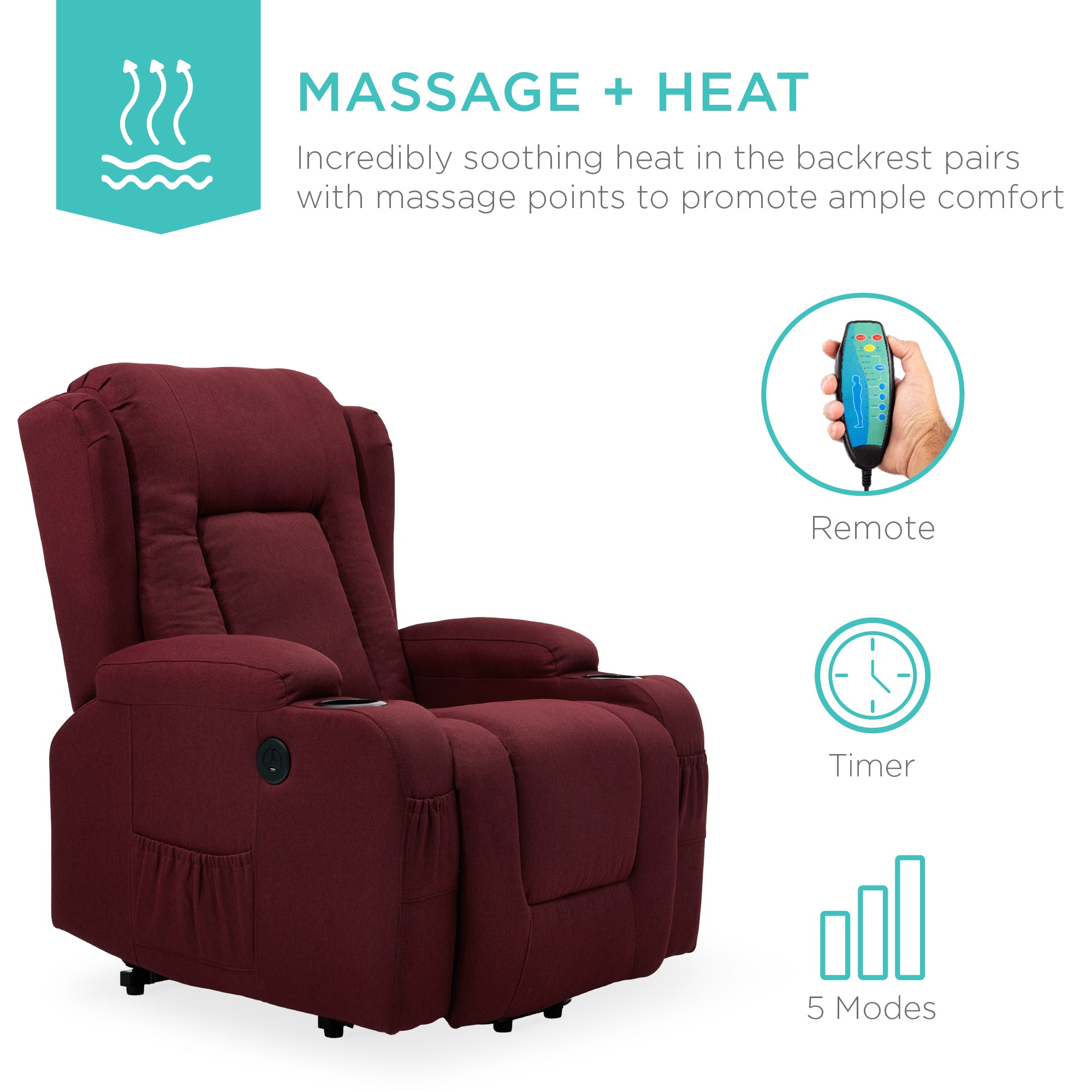 Electric Power Lift Recliner Massage Chair w/ Heat, USB Port, Cupholders - Image 20