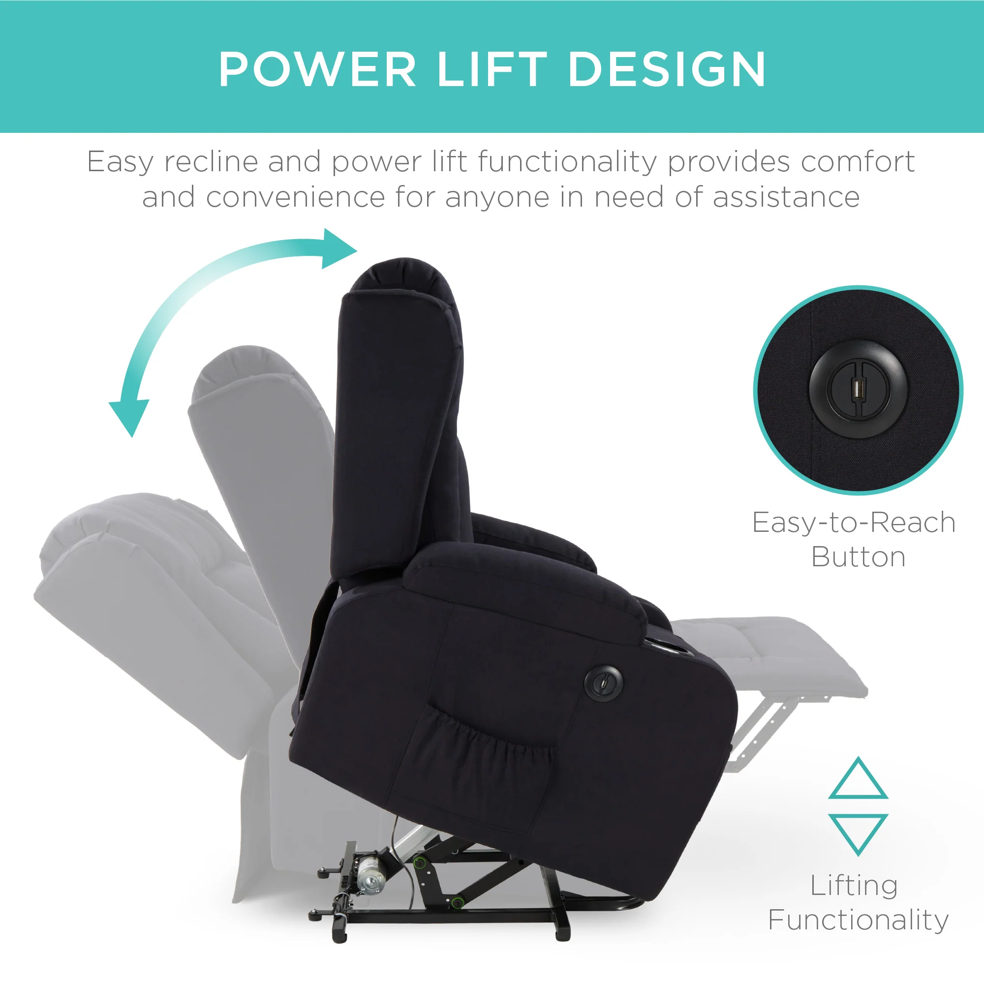 Electric Power Lift Recliner Massage Chair w/ Heat, USB Port, Cupholders - Image 3