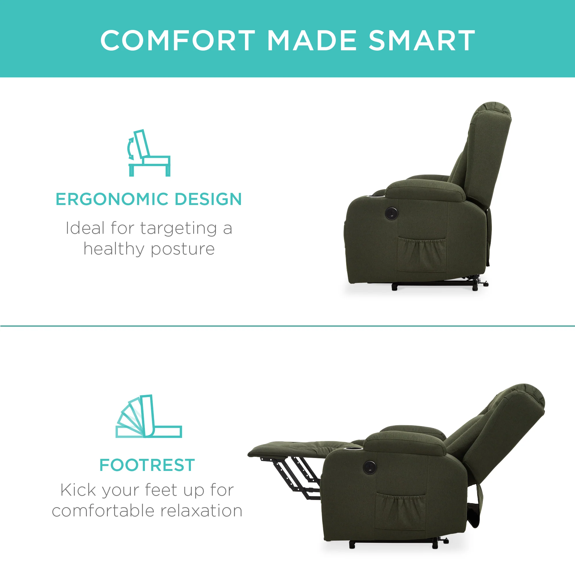 Electric Power Lift Recliner Massage Chair w/ Heat, USB Port, Cupholders - Image 38