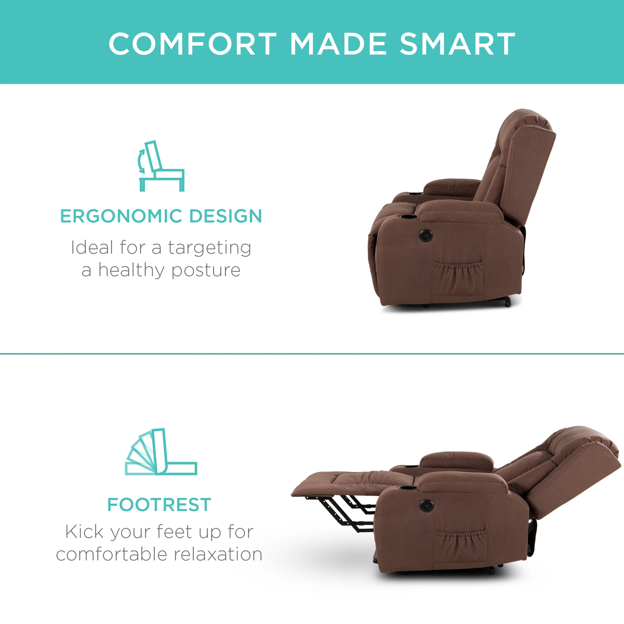 Electric Power Lift Recliner Massage Chair w/ Heat, USB Port, Cupholders - Image 46