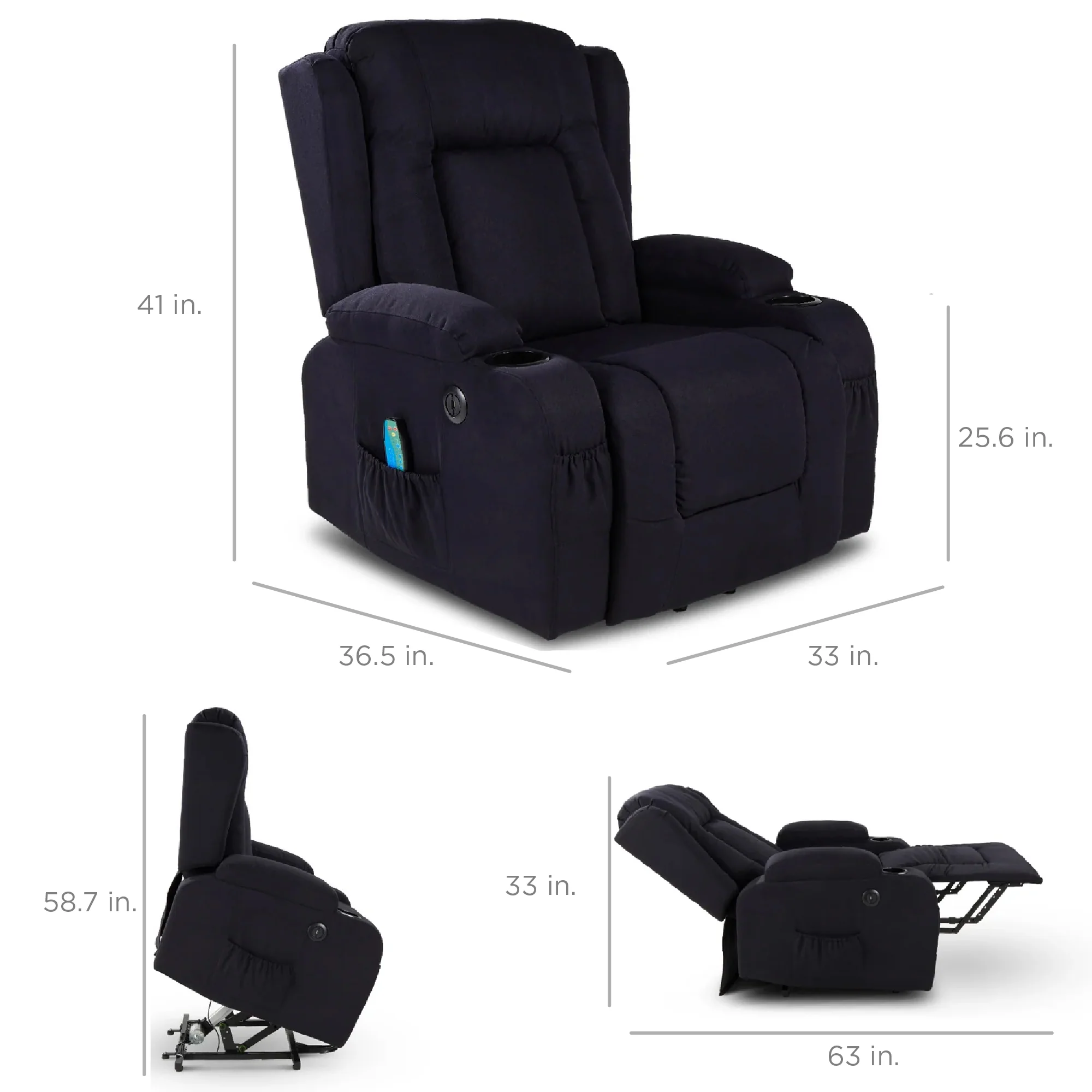 Electric Power Lift Recliner Massage Chair w/ Heat, USB Port, Cupholders - Image 7