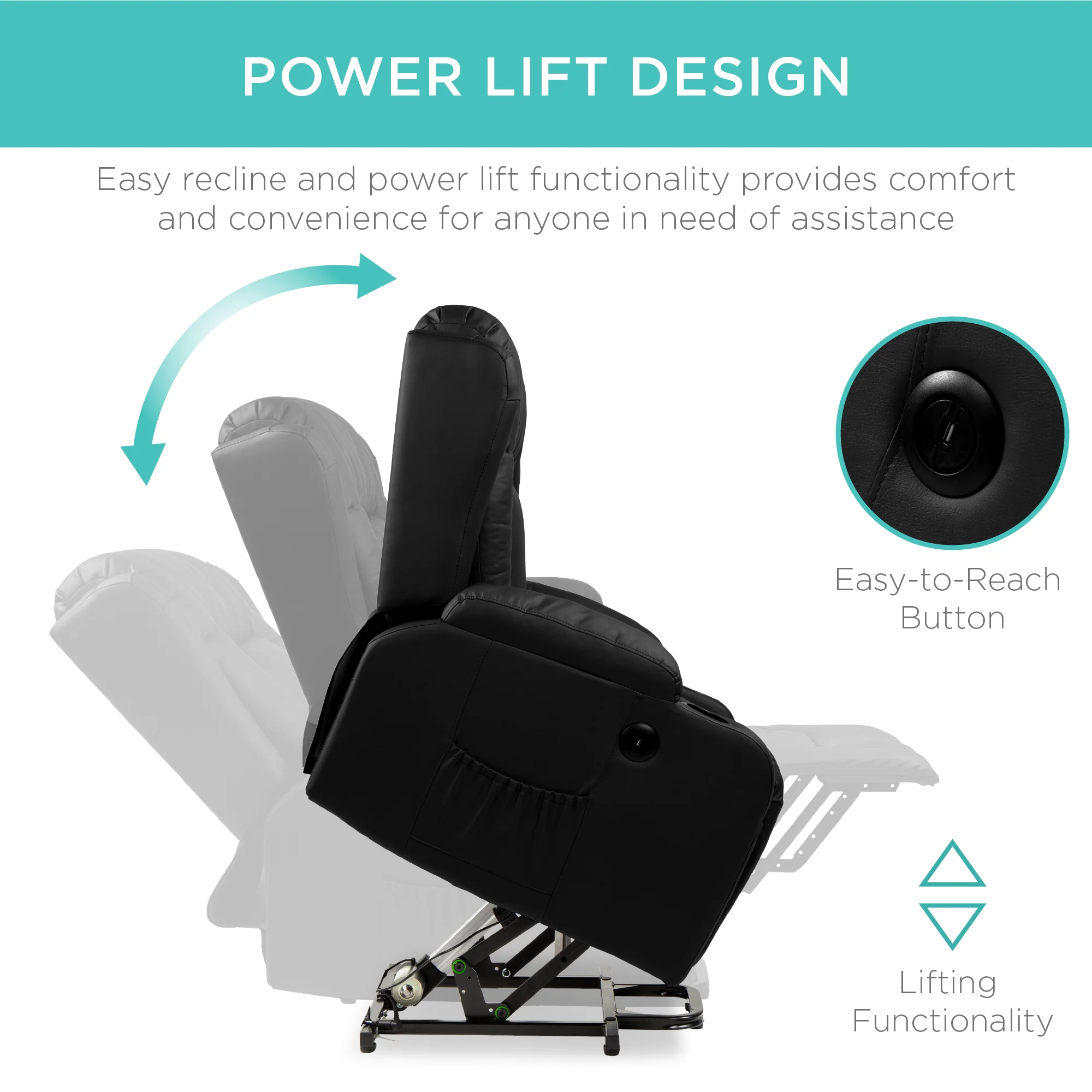 Electric Power Lift Recliner Massage Chair w/ Heat, USB Port, Cupholders - Image 11