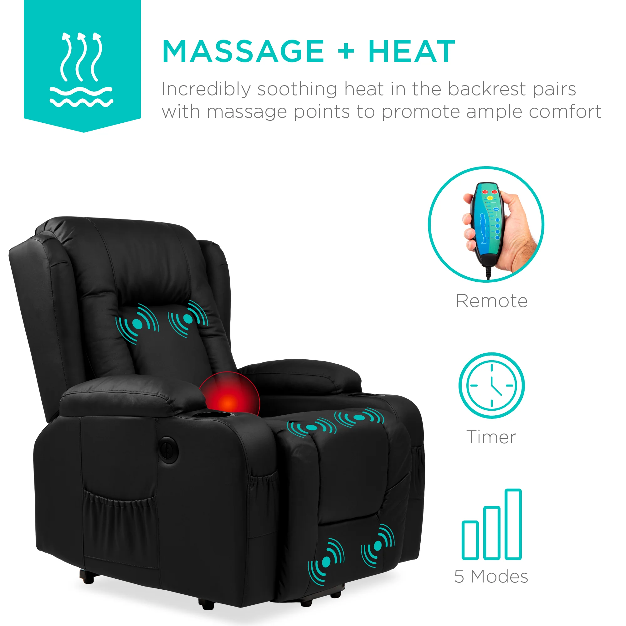 Electric Power Lift Recliner Massage Chair w/ Heat, USB Port, Cupholders - Image 12