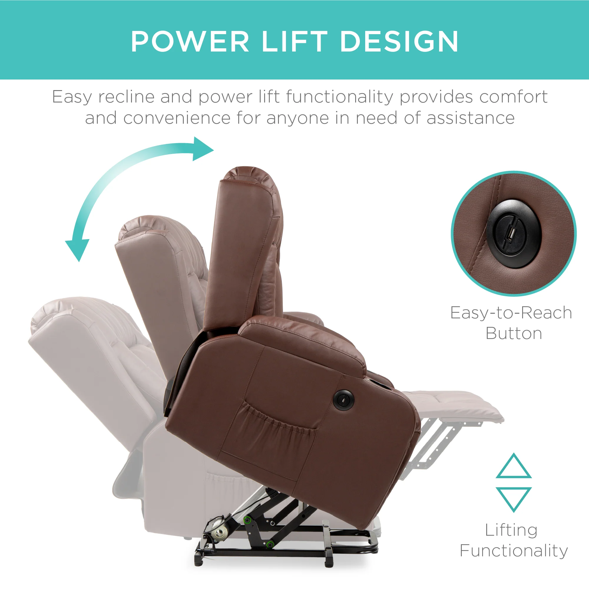 Electric Power Lift Recliner Massage Chair w/ Heat, USB Port, Cupholders - Image 19