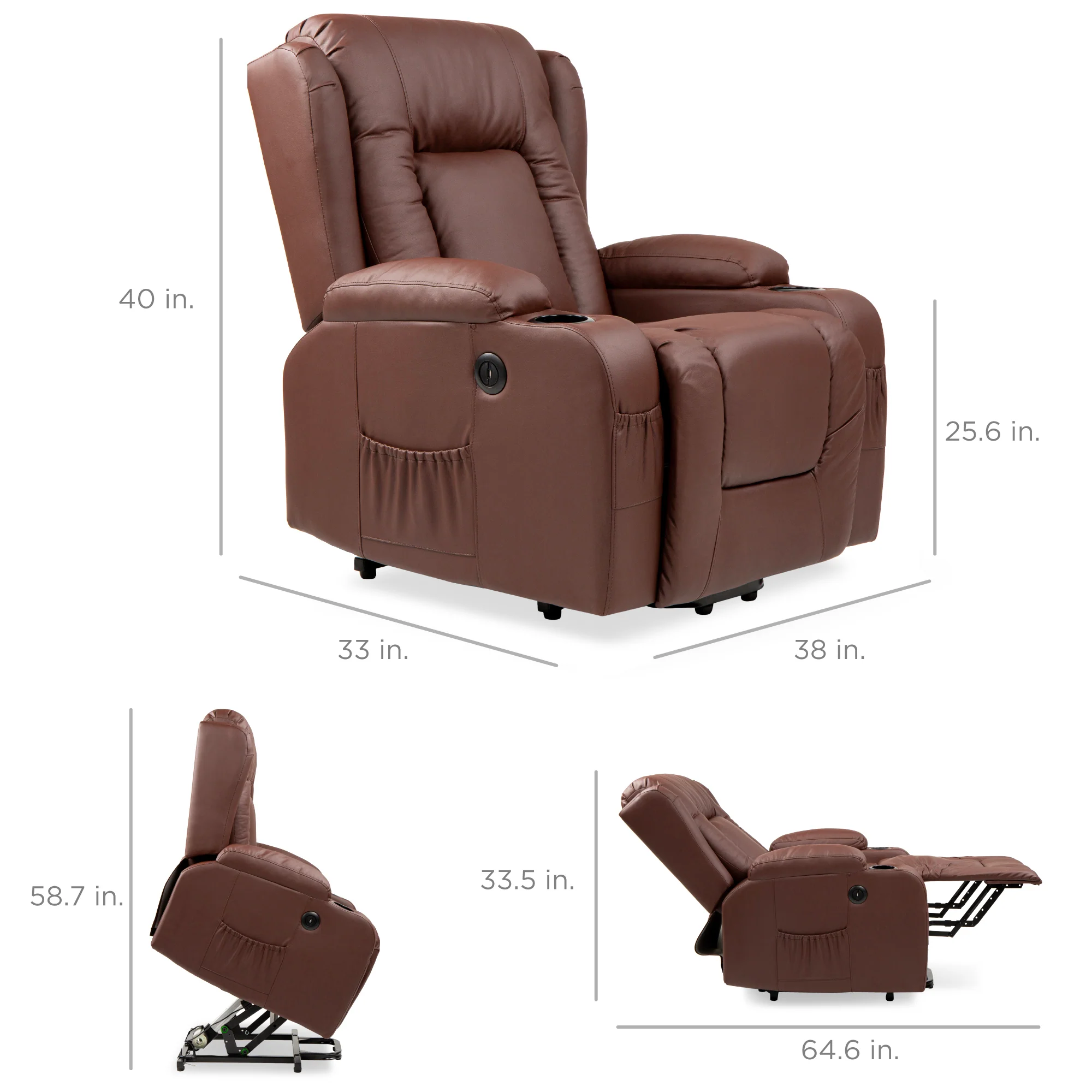 Electric Power Lift Recliner Massage Chair w/ Heat, USB Port, Cupholders - Image 23