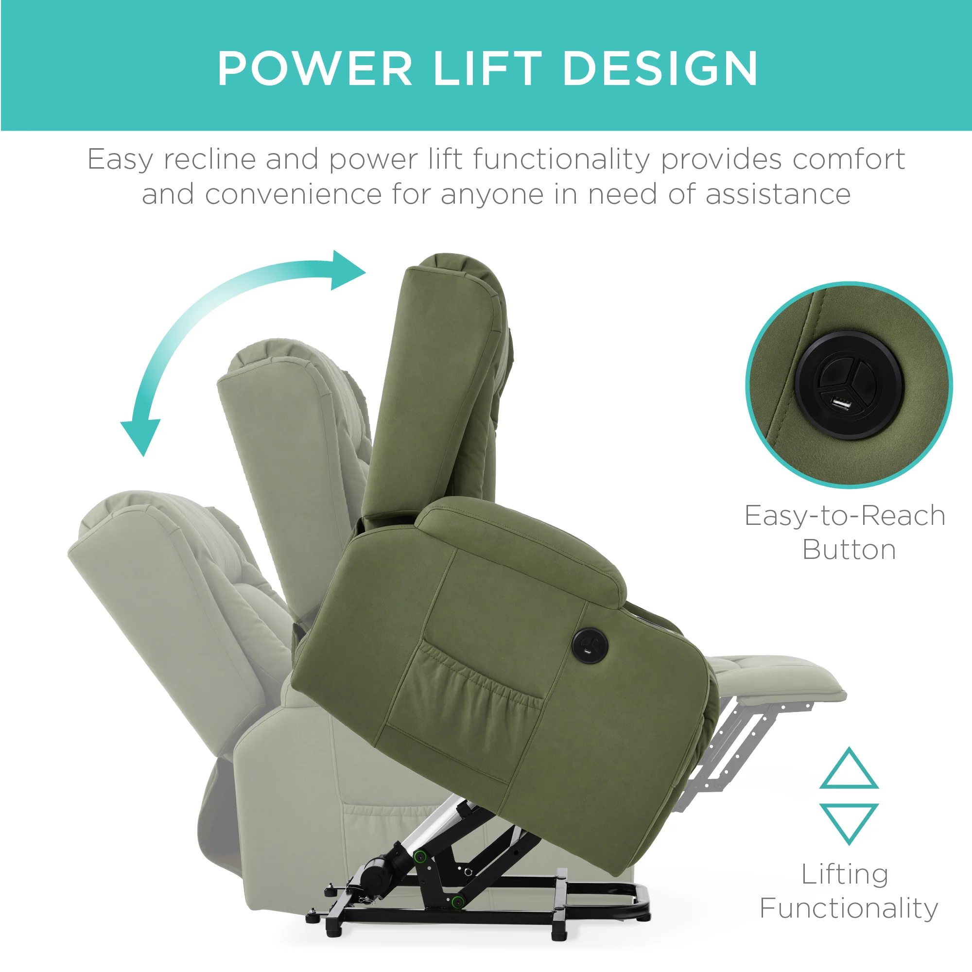 Electric Power Lift Recliner Massage Chair w/ Heat, USB Port, Cupholders - Image 27